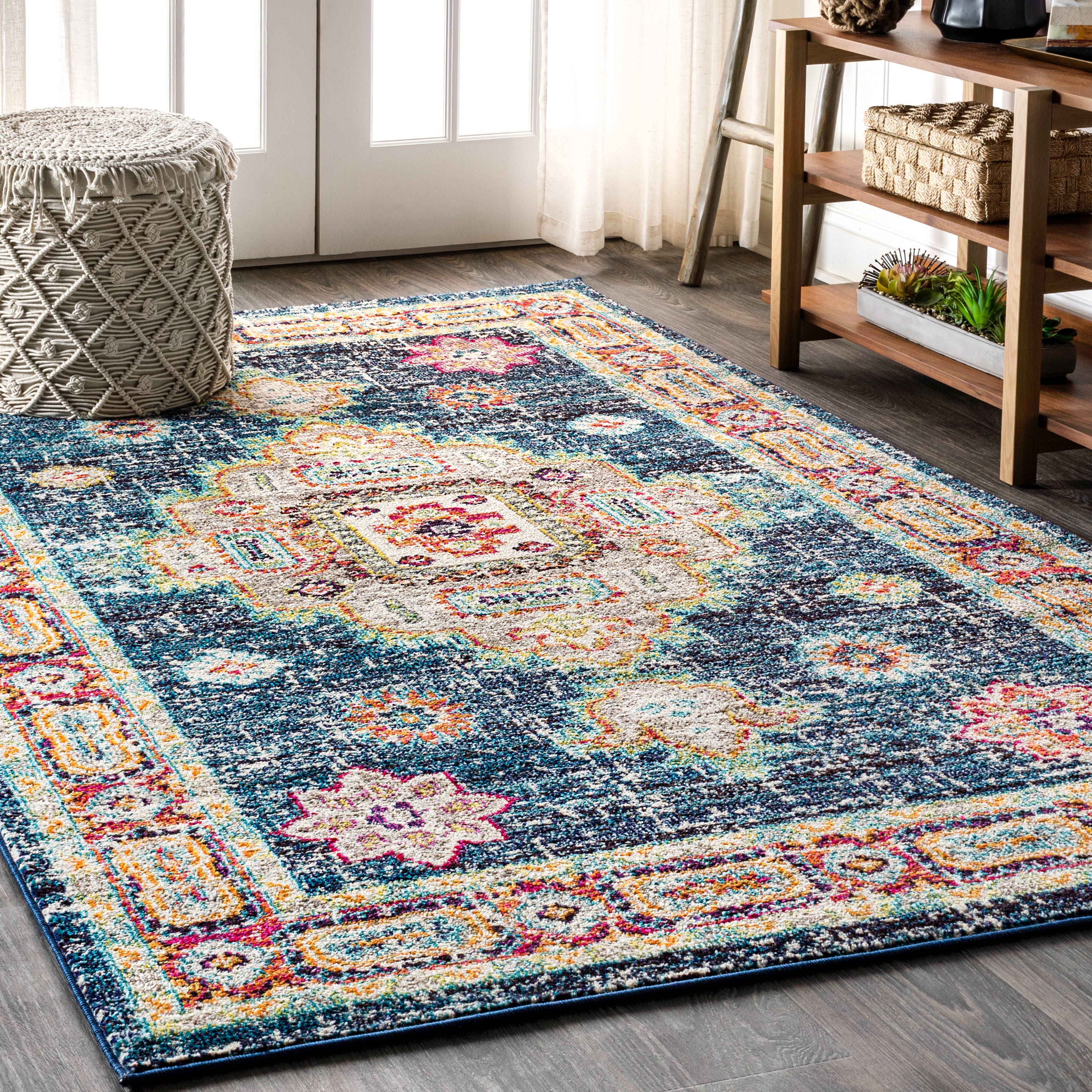 Bohemian FLAIR Blue Boho Vintage Medallion Area Rug