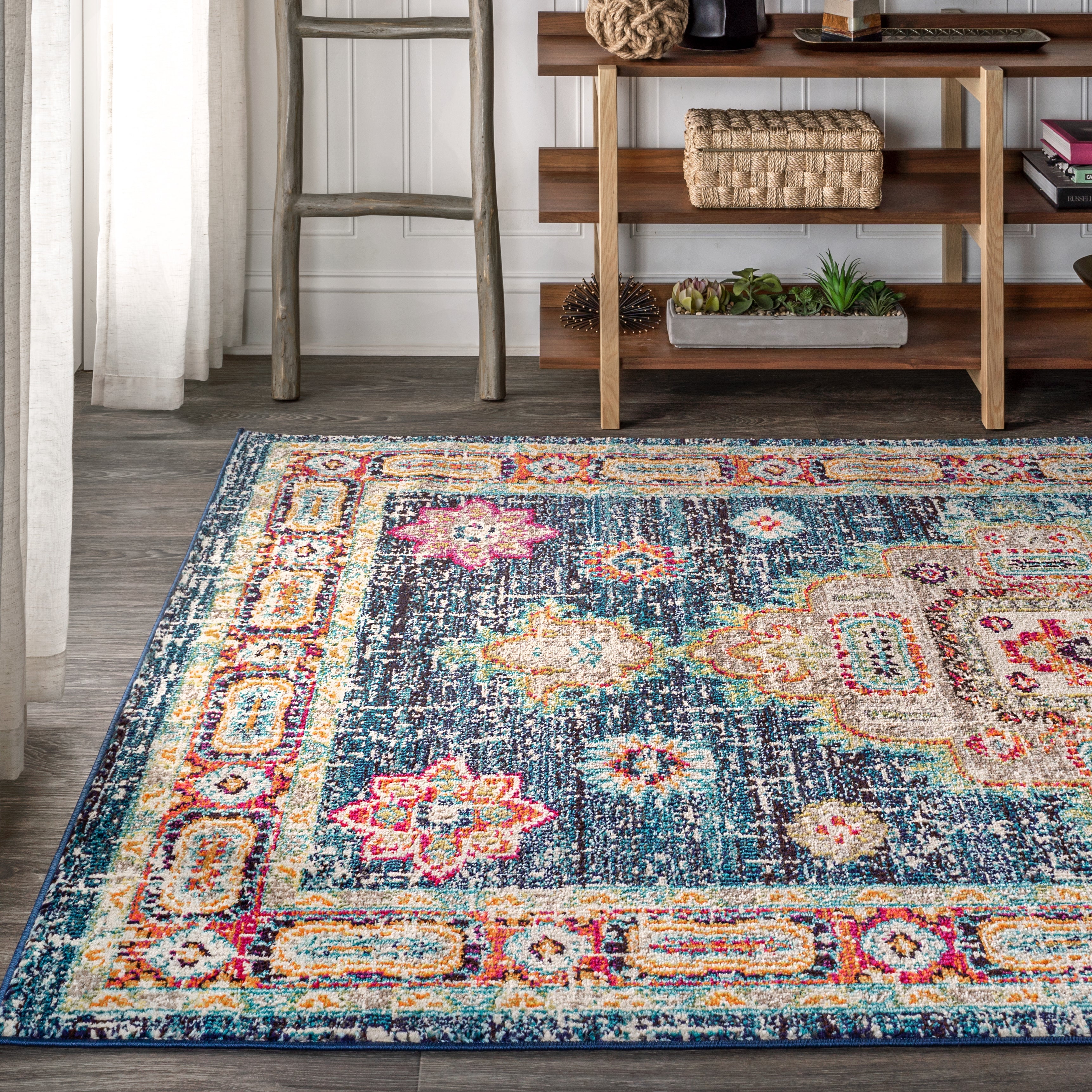 Bohemian FLAIR Blue Boho Vintage Medallion Area Rug