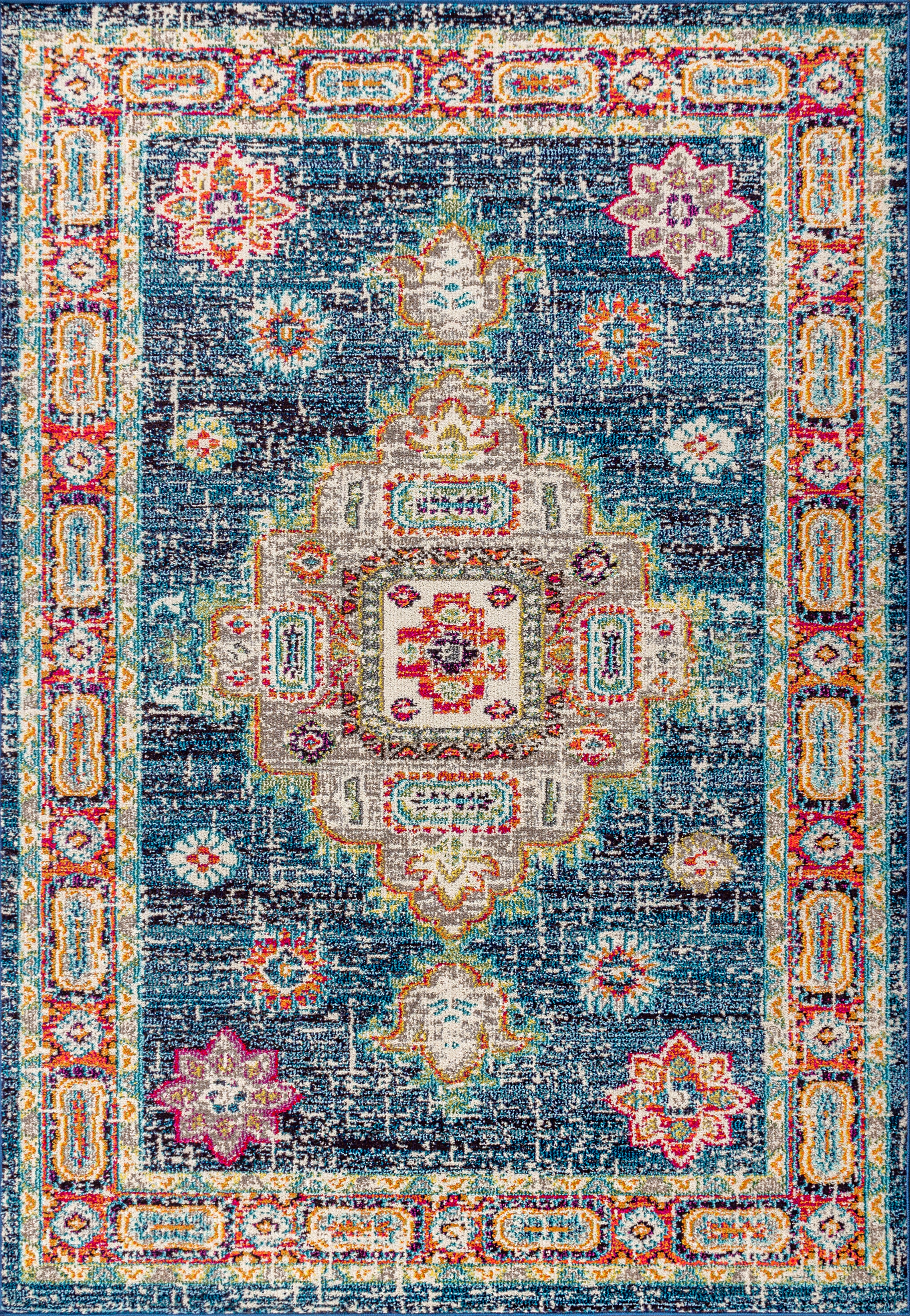 Bohemian FLAIR Blue Boho Vintage Medallion Area Rug
