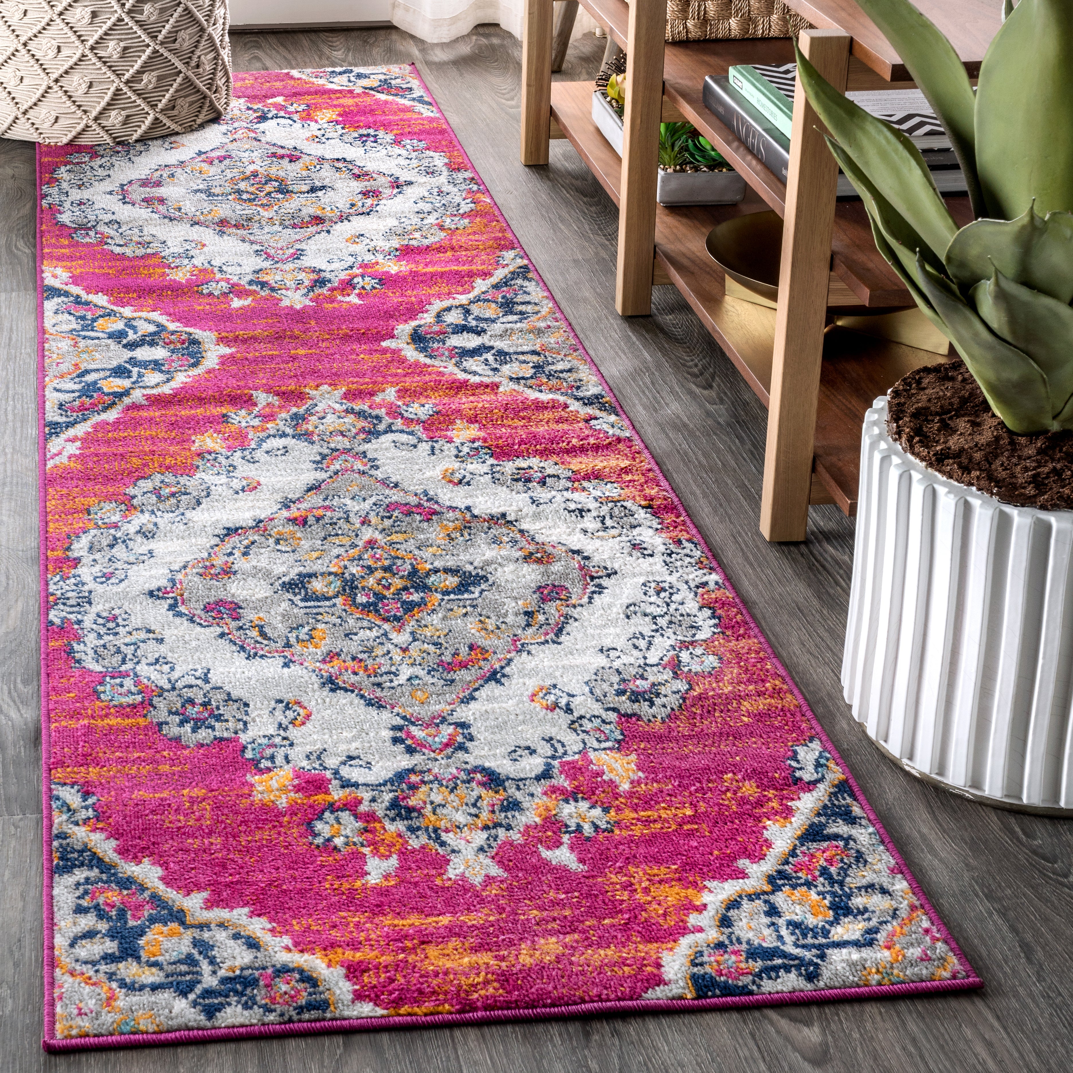 Bohemian FLAIR Coral & Gray Boho Vintage Medallion Area Rug