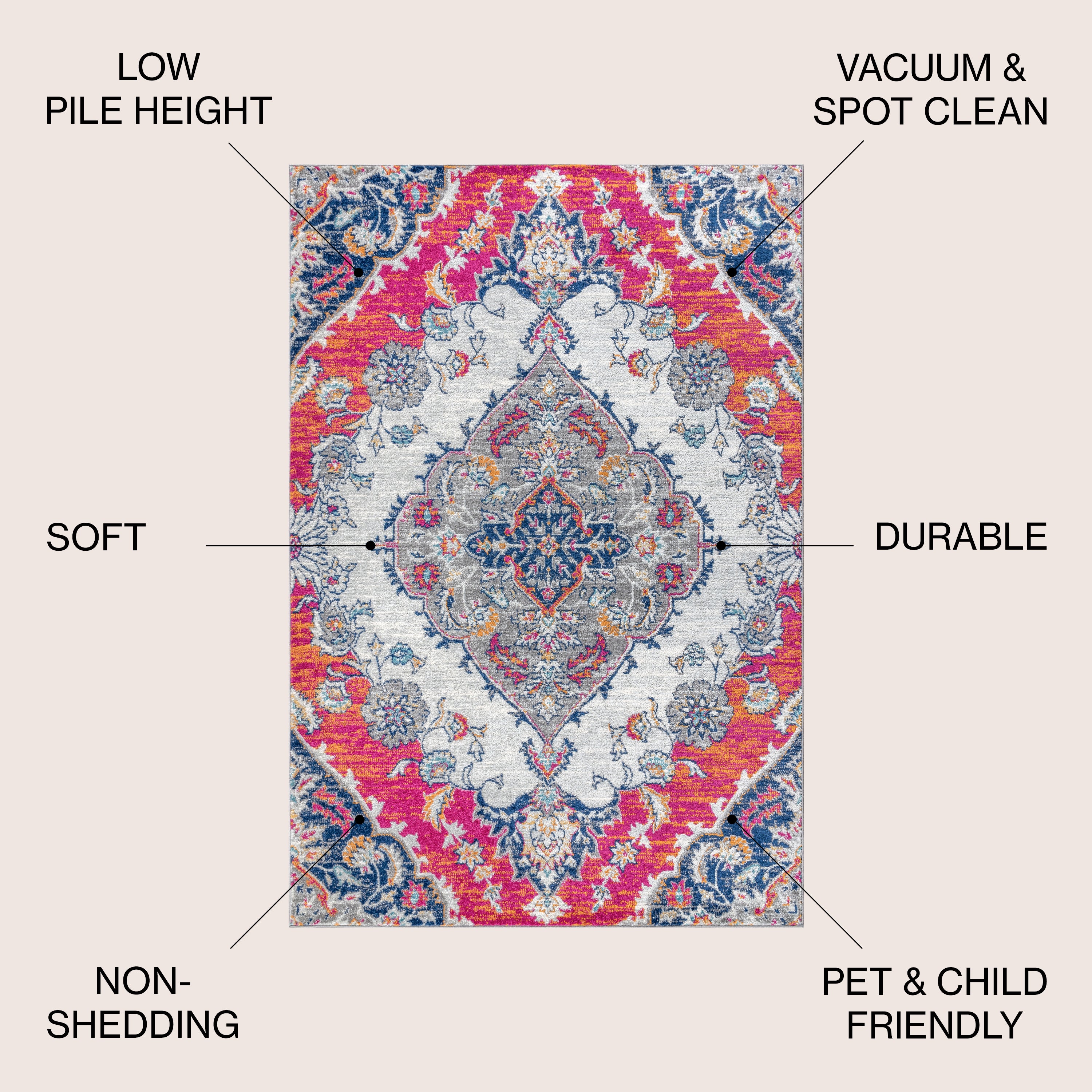 Bohemian FLAIR Coral & Gray Boho Vintage Medallion Area Rug