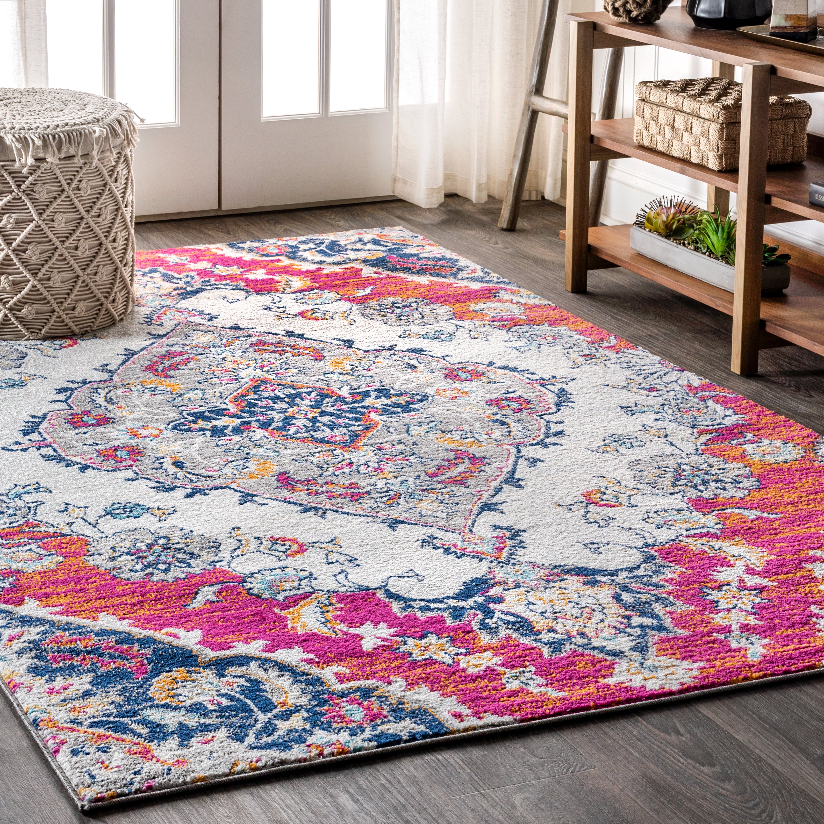 Bohemian FLAIR Coral & Gray Boho Vintage Medallion Area Rug