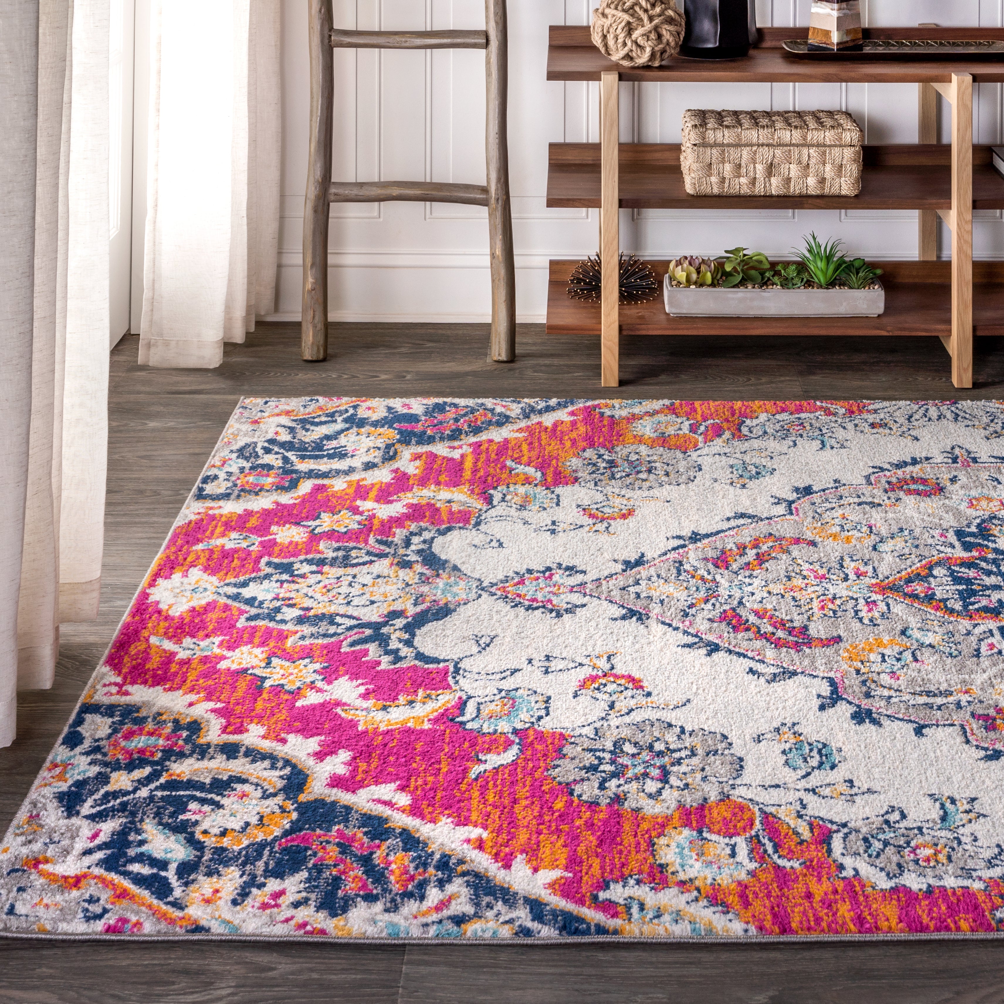 Bohemian FLAIR Coral & Gray Boho Vintage Medallion Area Rug
