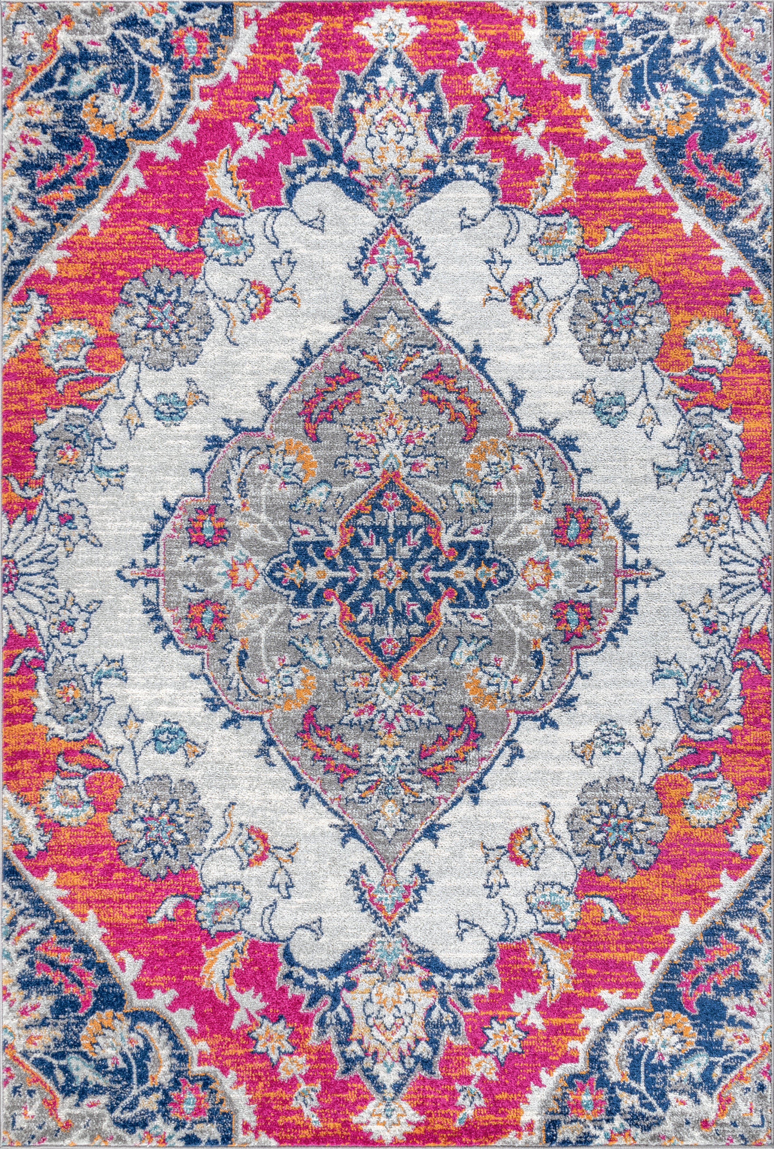 Bohemian FLAIR Coral & Gray Boho Vintage Medallion Area Rug