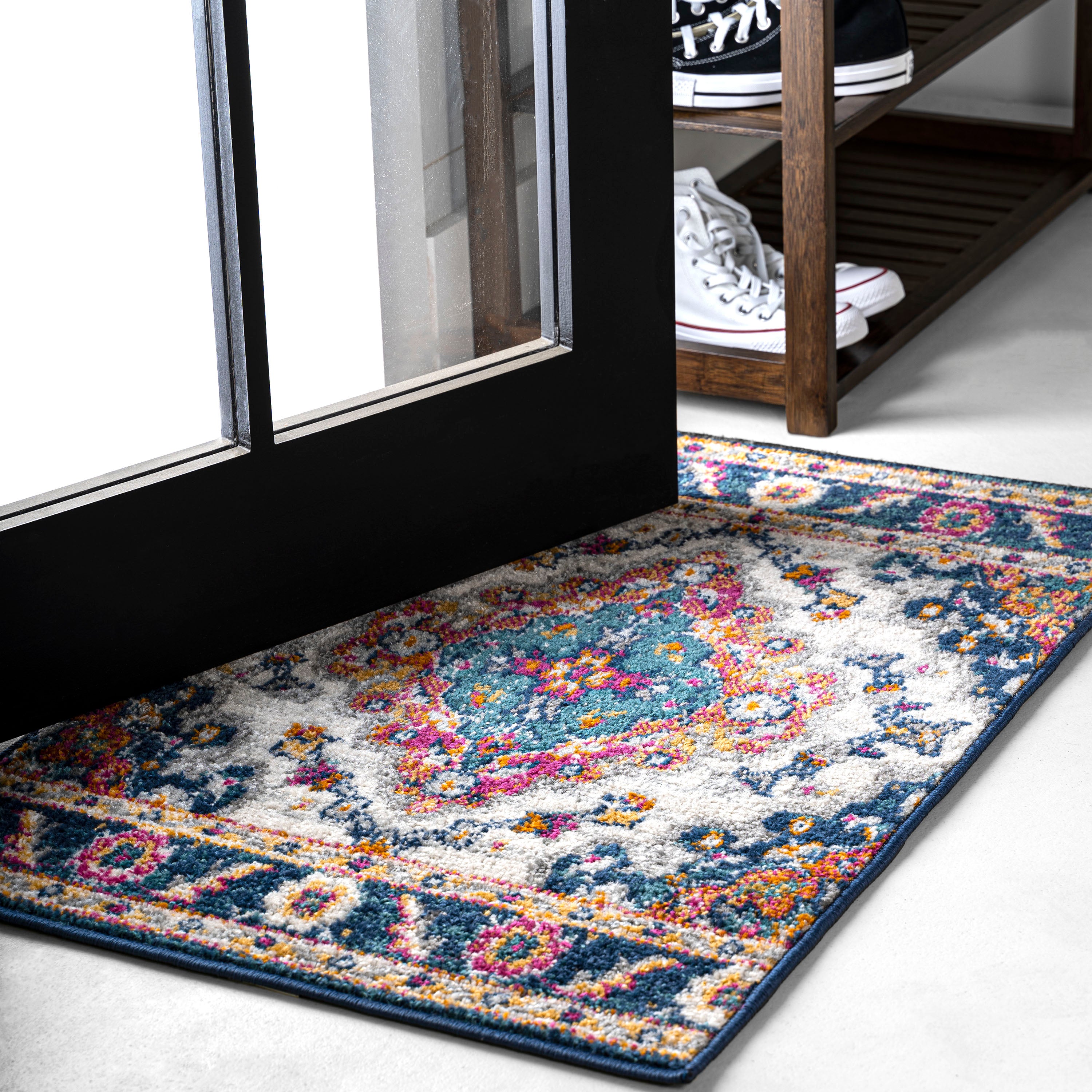 Bohemian FLAIR Blue & Orange Boho Vintage Medallion Area Rug