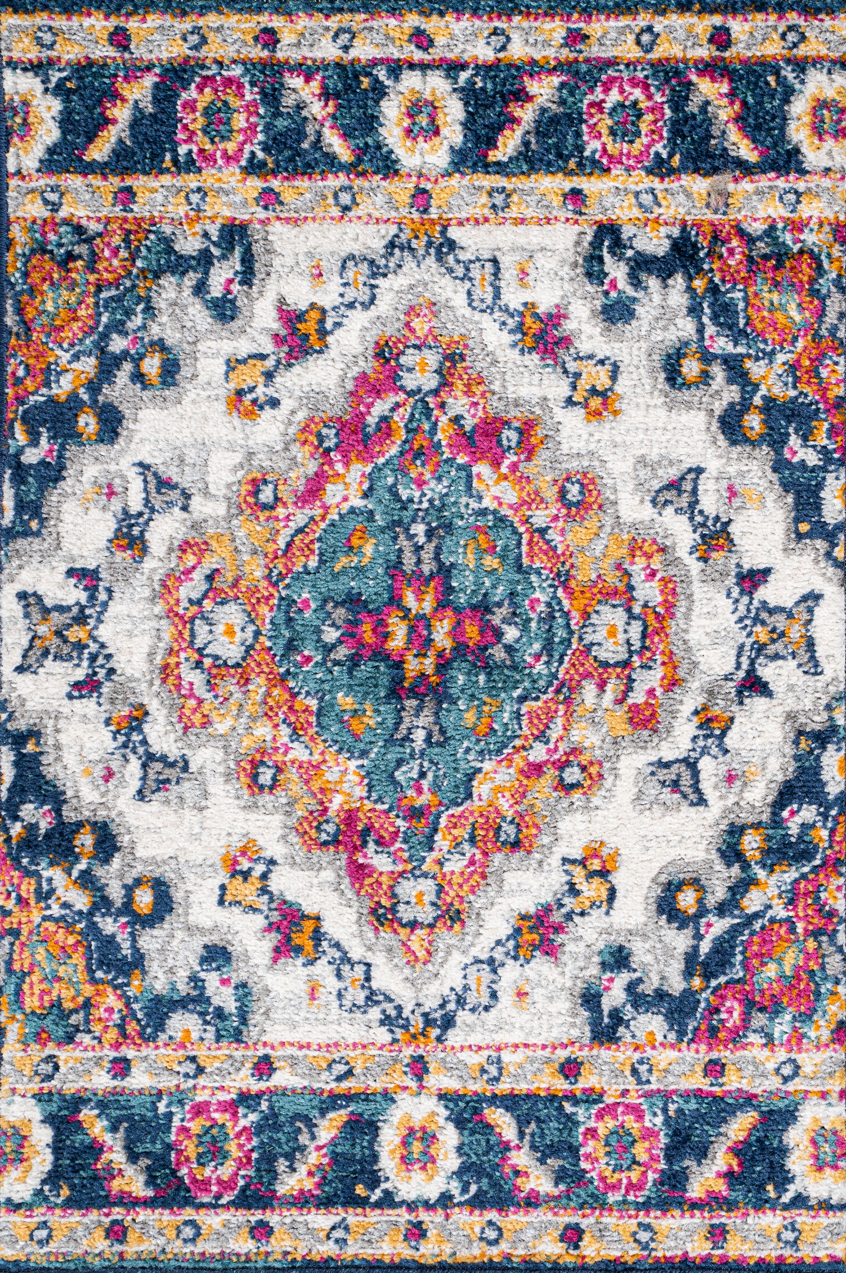 Bohemian FLAIR Blue & Orange Boho Vintage Medallion Area Rug