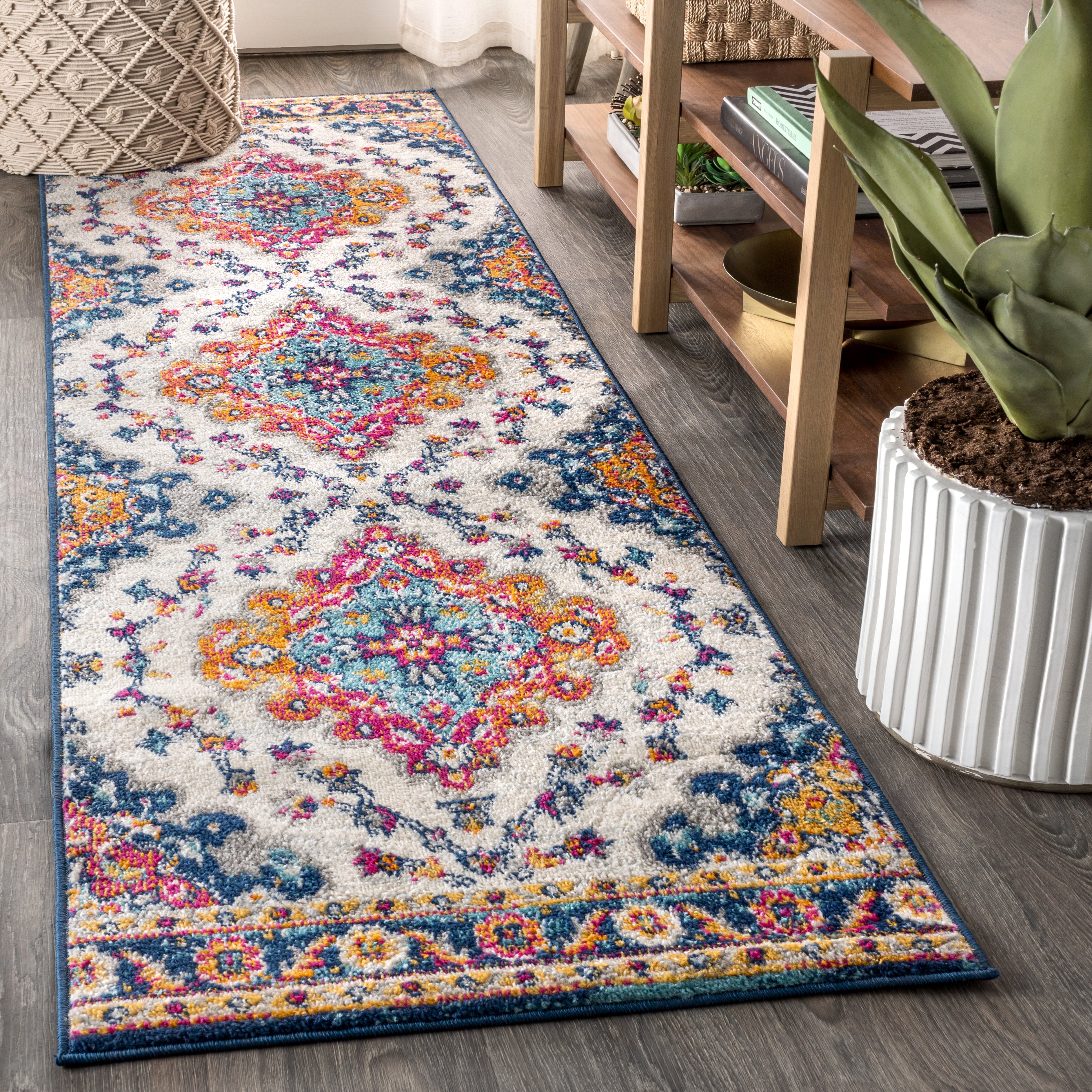 Bohemian FLAIR Blue & Orange Boho Vintage Medallion Area Rug
