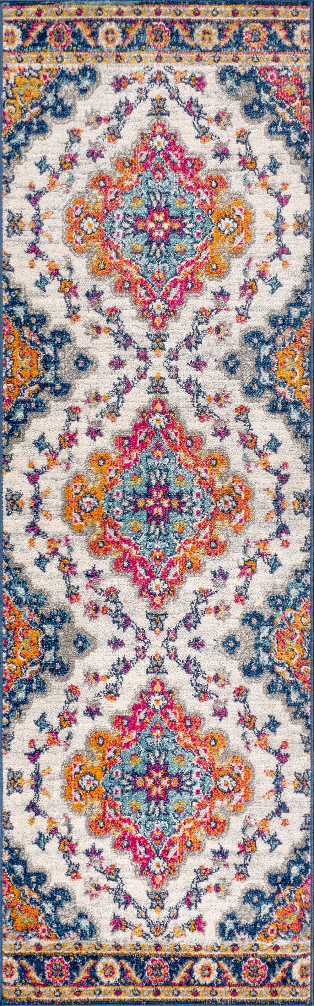 Bohemian FLAIR Blue & Orange Boho Vintage Medallion Area Rug