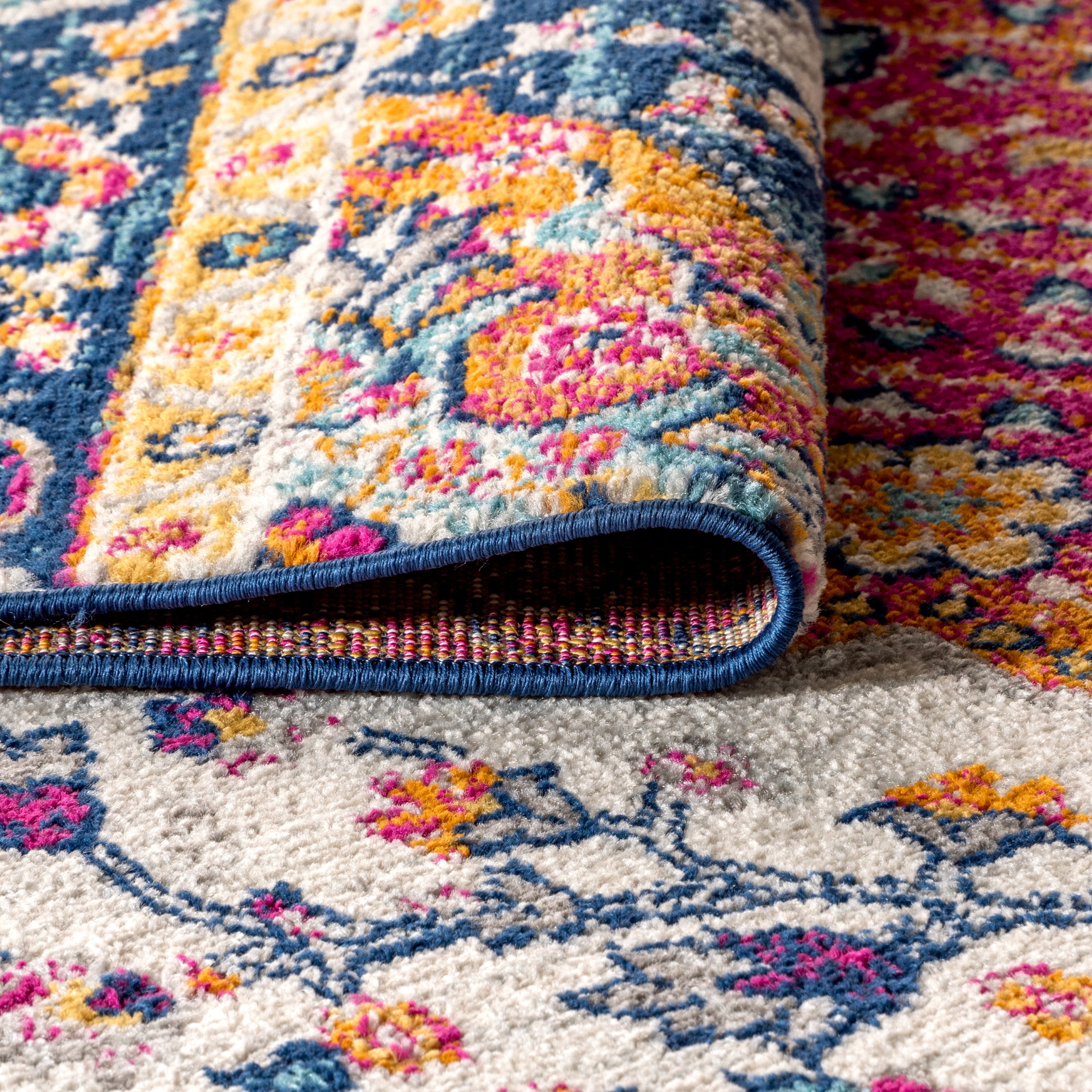 Bohemian FLAIR Blue & Orange Boho Vintage Medallion Area Rug