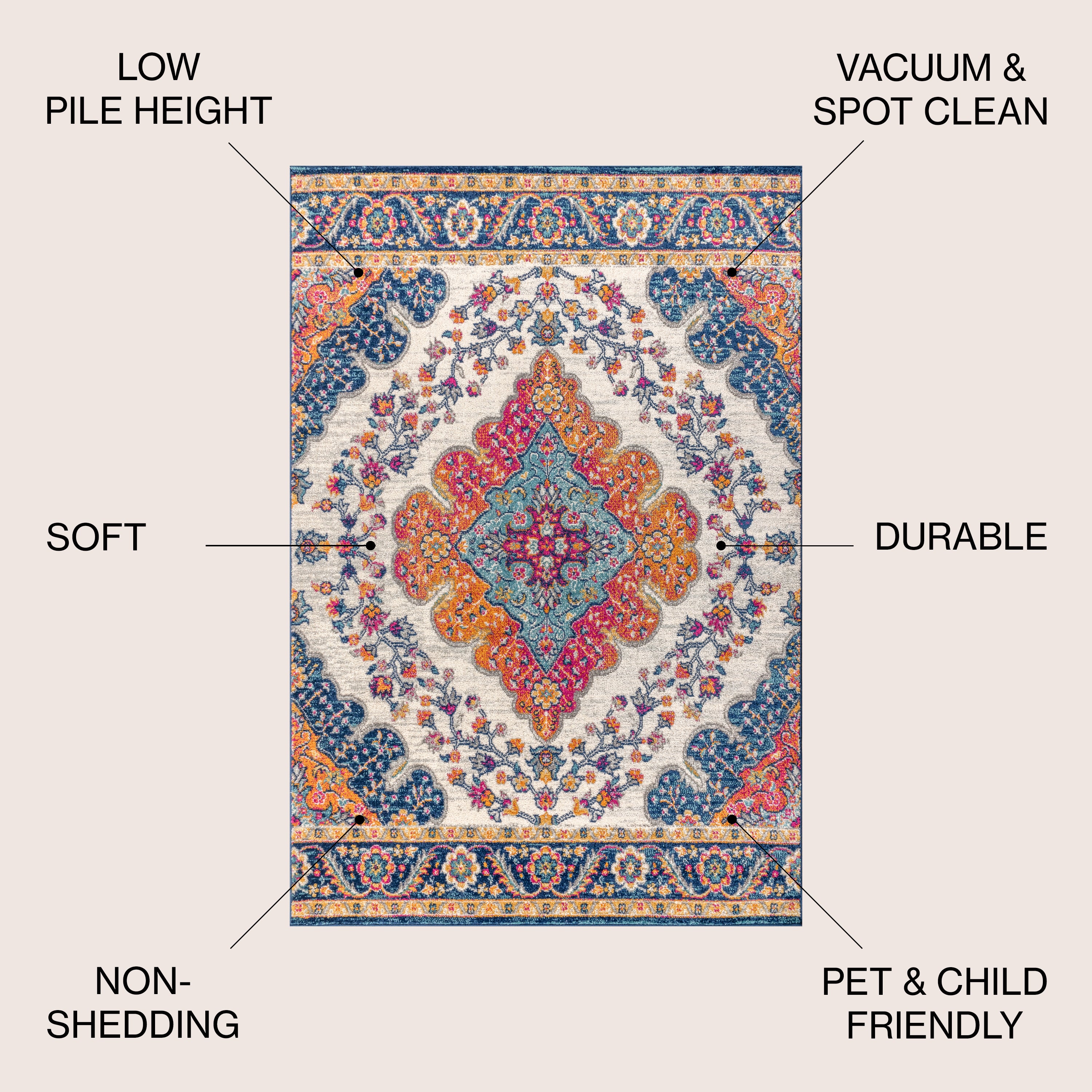 Bohemian FLAIR Blue & Orange Boho Vintage Medallion Area Rug