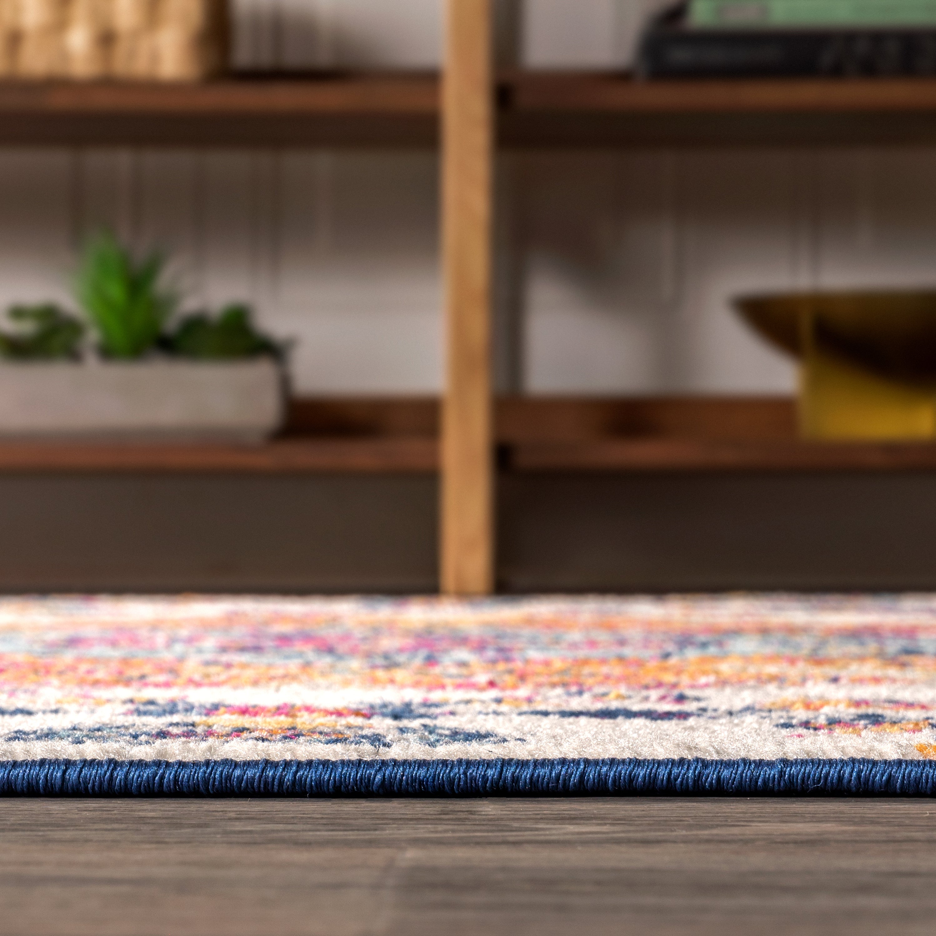 Bohemian FLAIR Blue & Orange Boho Vintage Medallion Area Rug