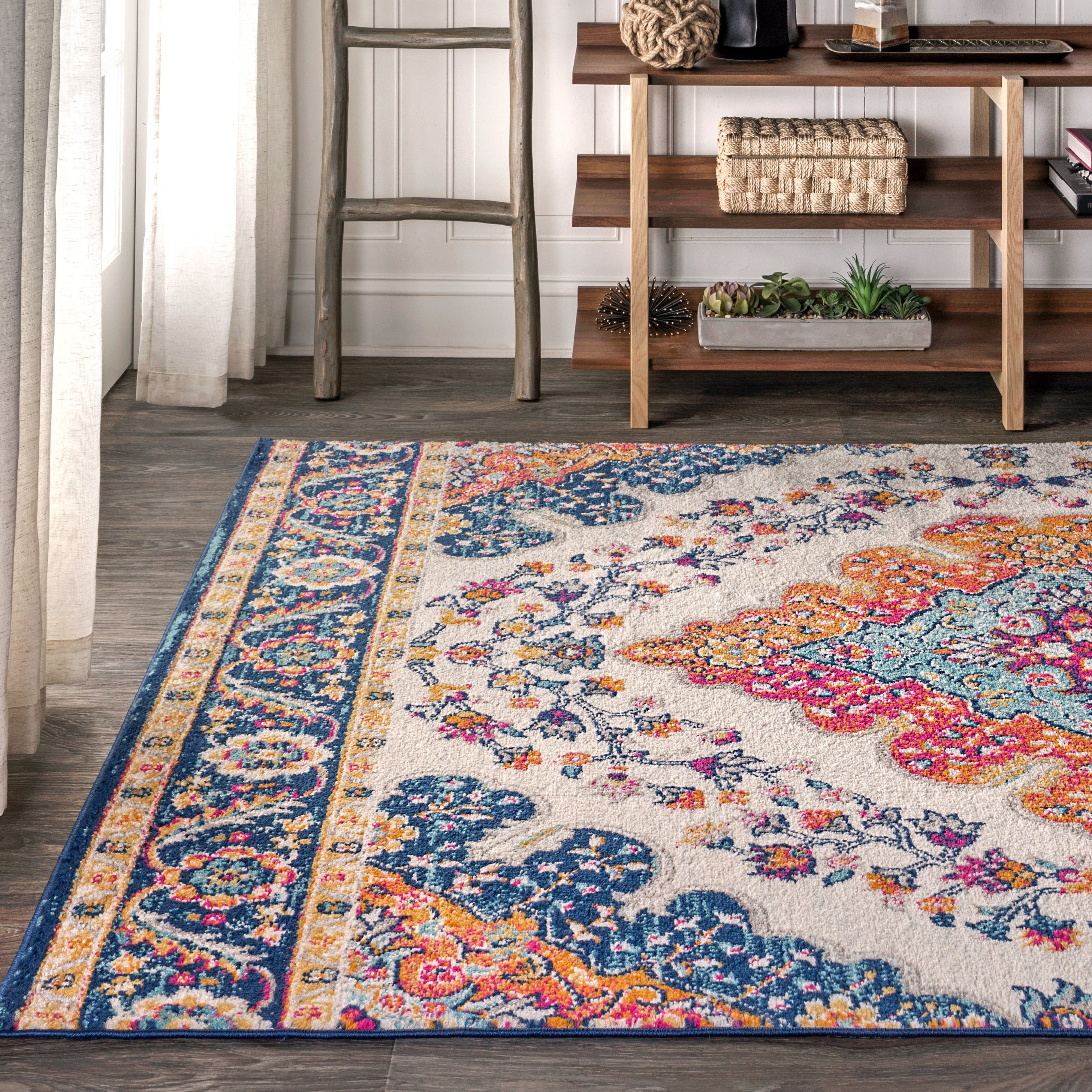 Bohemian FLAIR Blue & Orange Boho Vintage Medallion Area Rug