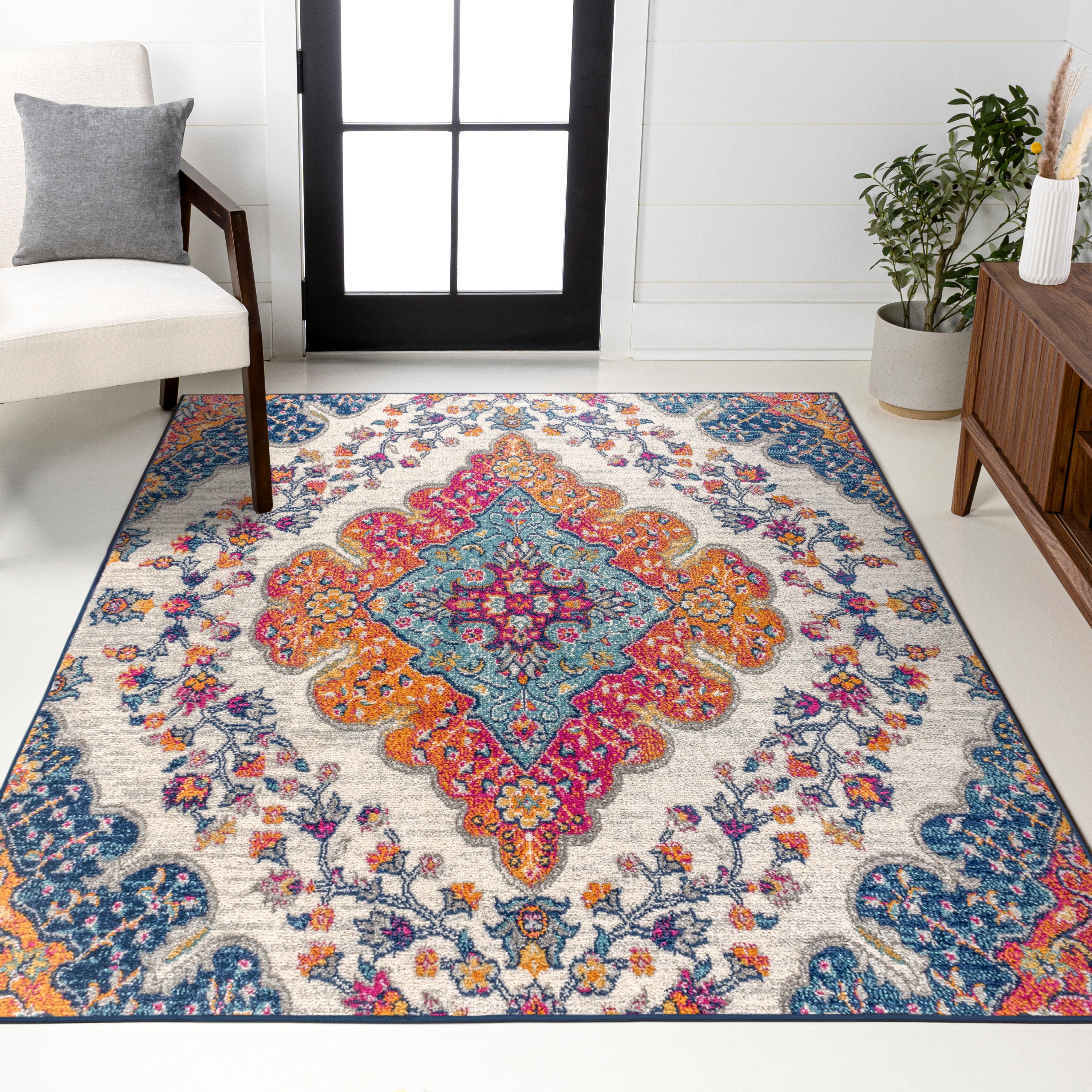 Bohemian FLAIR Blue & Orange Boho Vintage Medallion Area Rug