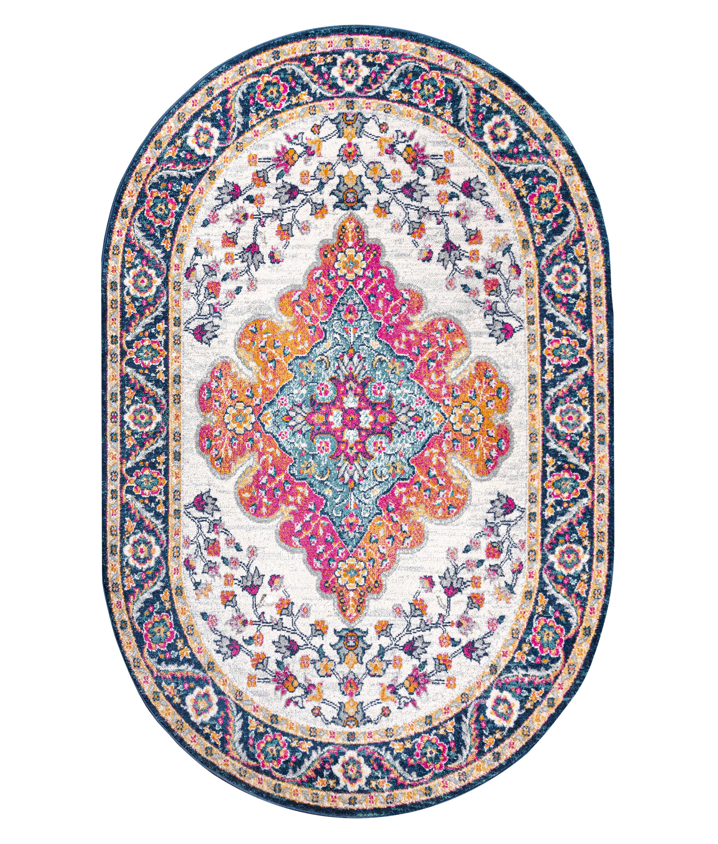 Bohemian FLAIR Blue & Orange Boho Vintage Medallion Area Rug