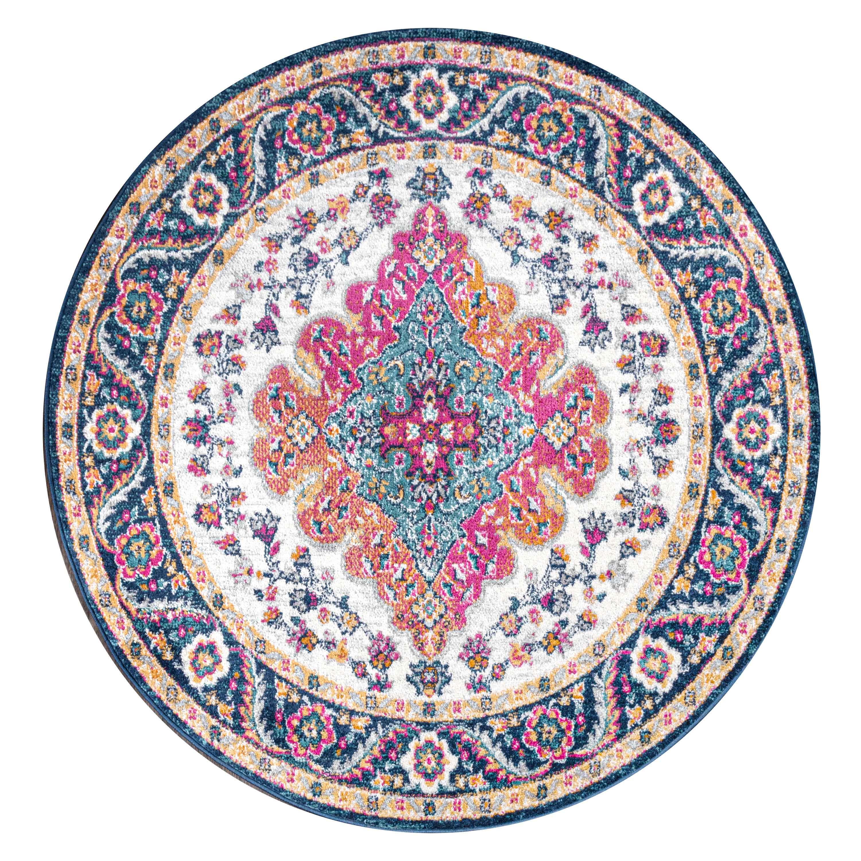 Bohemian FLAIR Blue & Orange Boho Vintage Medallion Area Rug
