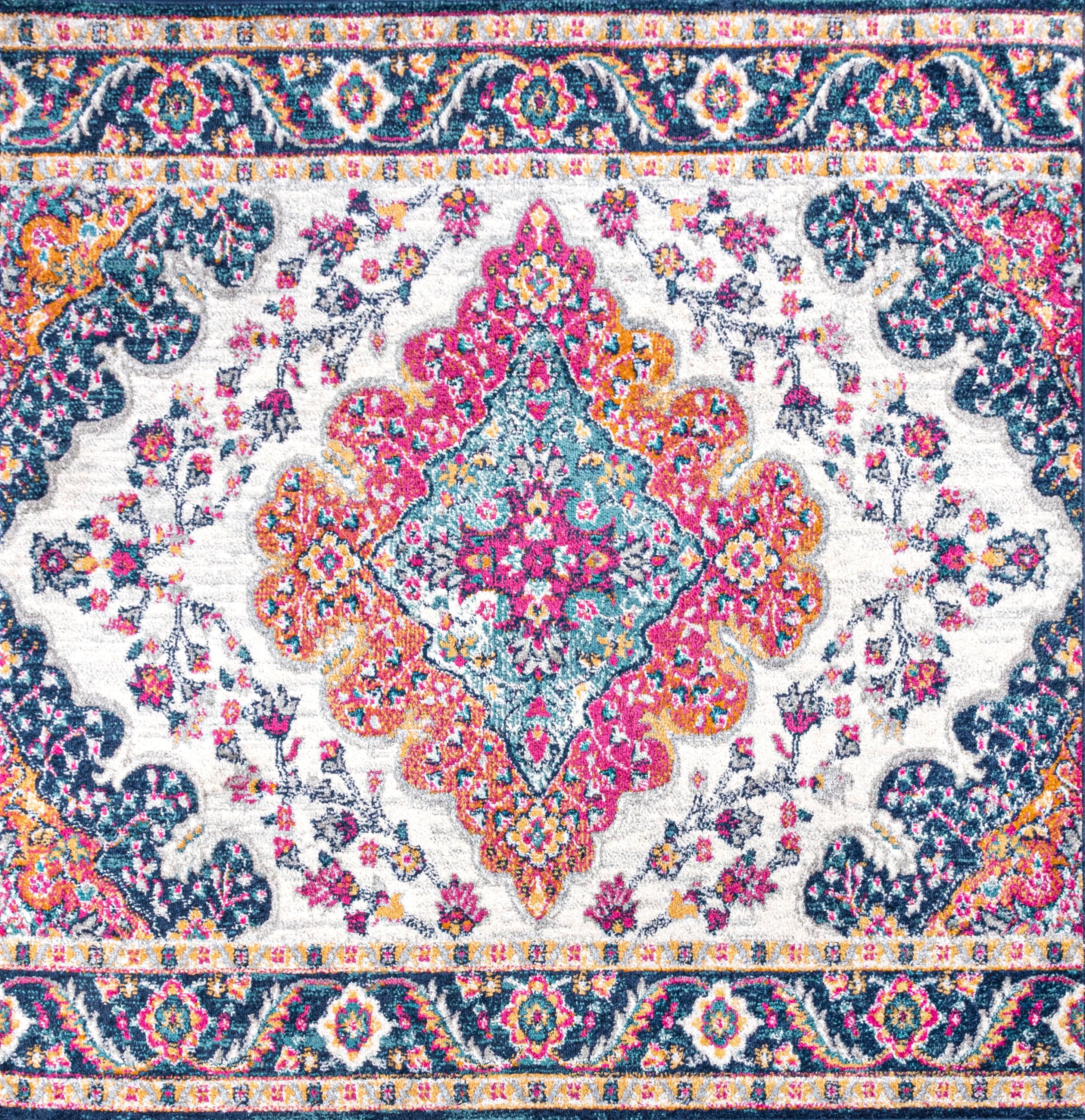 Bohemian FLAIR Blue & Orange Boho Vintage Medallion Area Rug