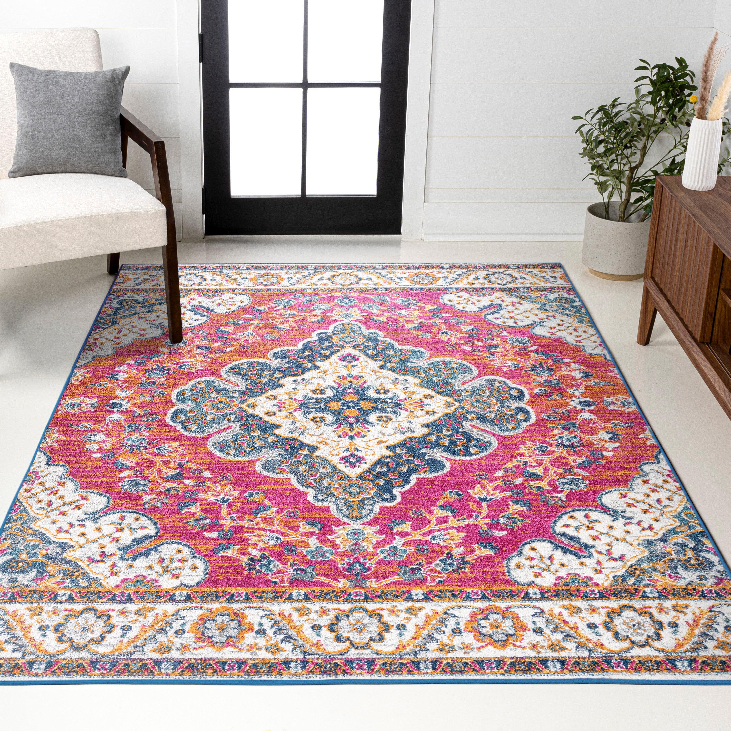 Bohemian FLAIR Fuchsia Boho Vintage Medallion Area Rug