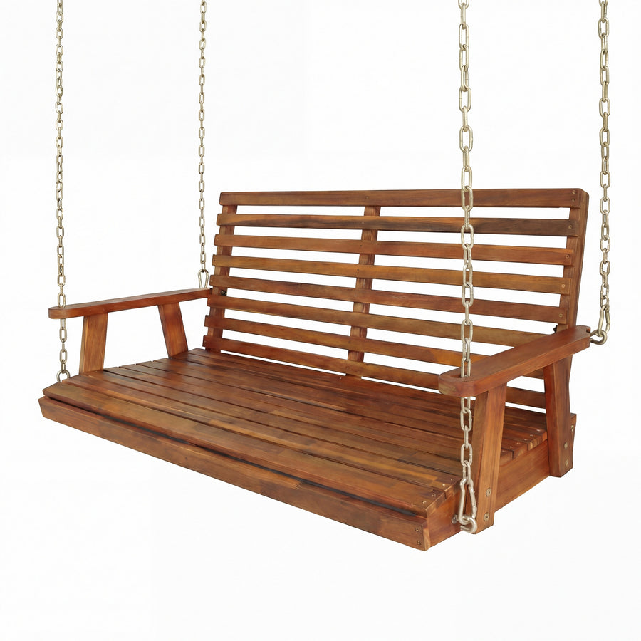 Natura Coastal Farmhouse 2-Seat Slate-Back Acacia Wood Outdoor Porch Swing