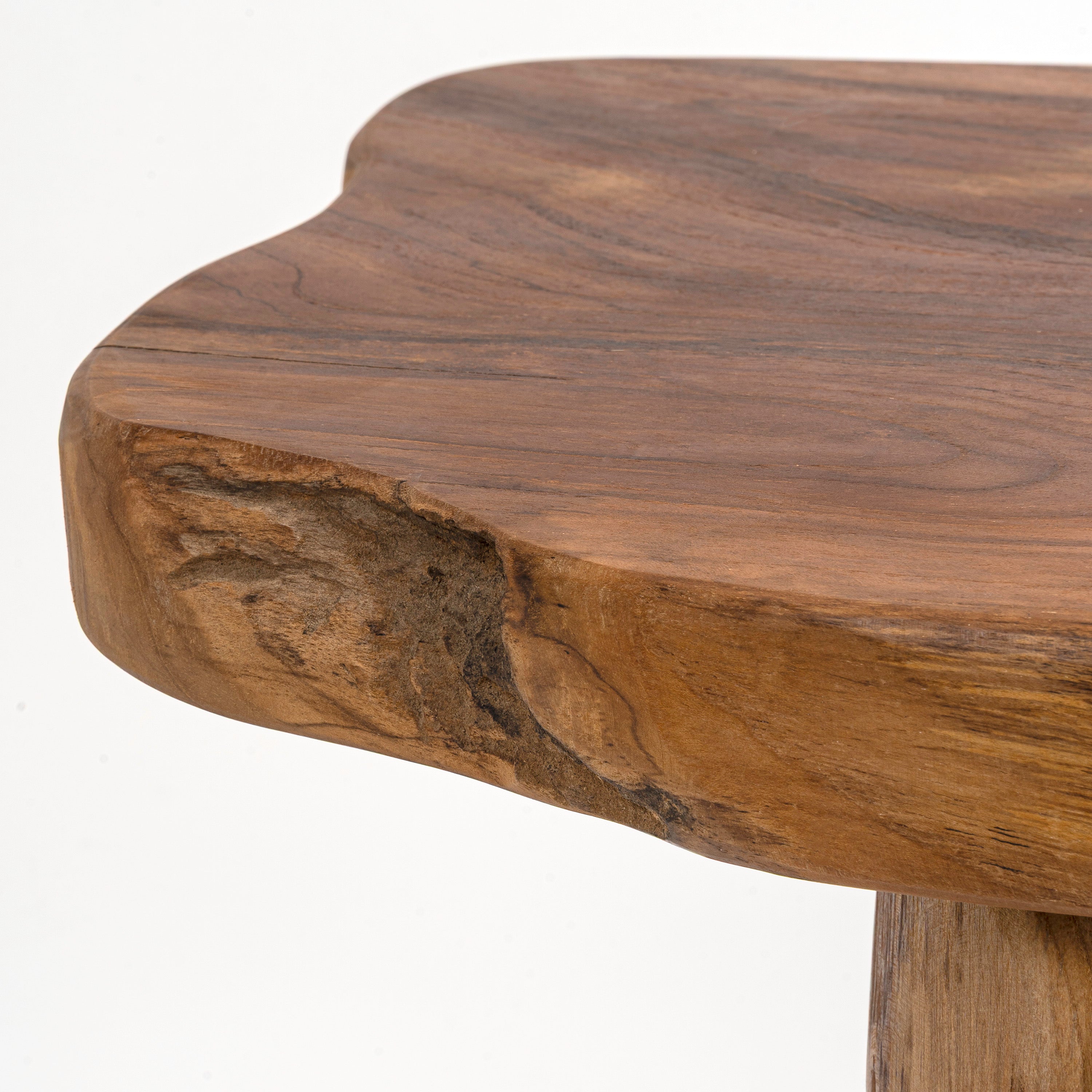 Stumpy Handcrafted Rustic Minimalist Live Edge Solid Teak Wood Entryway Bench