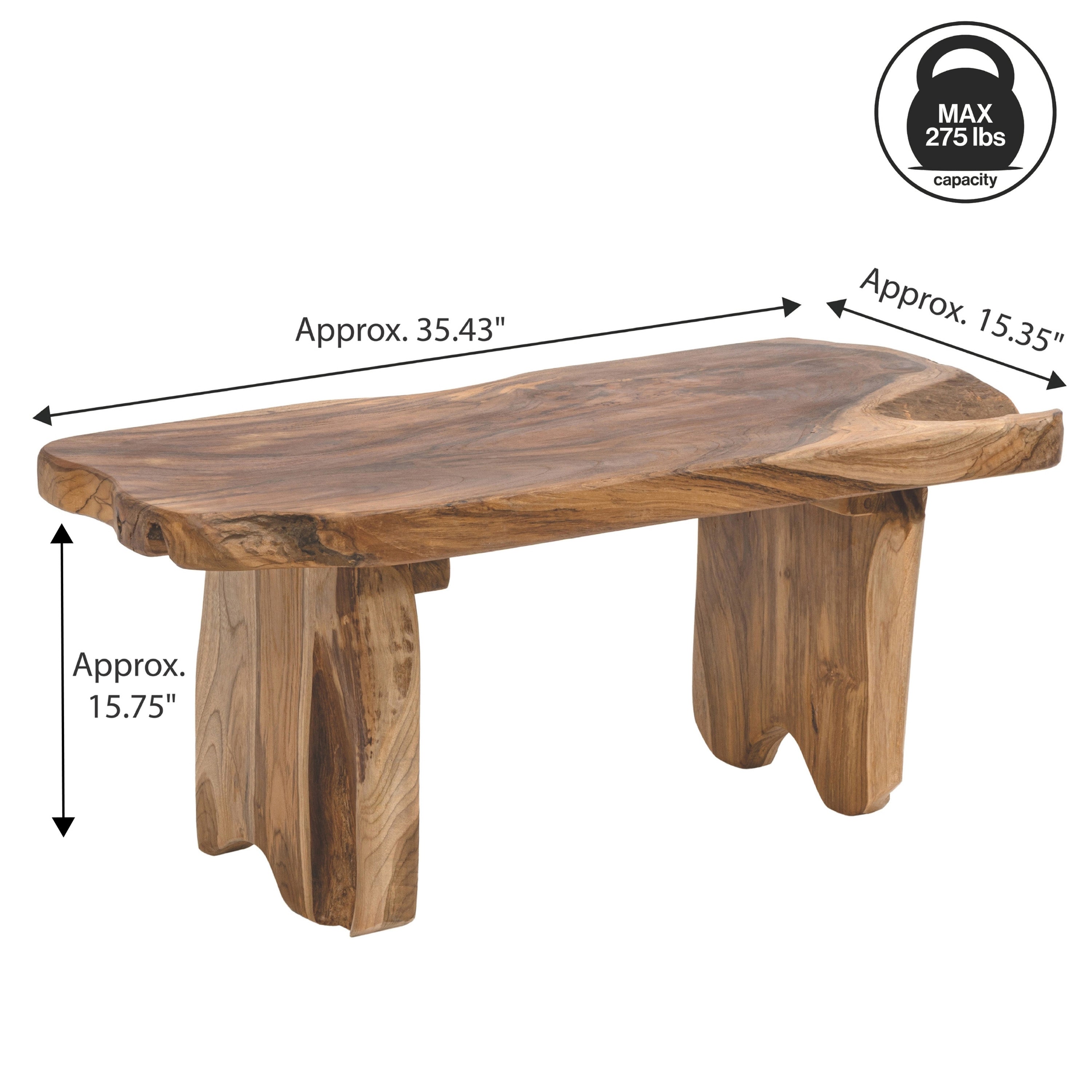 Stumpy Handcrafted Rustic Minimalist Live Edge Solid Teak Wood Entryway Bench