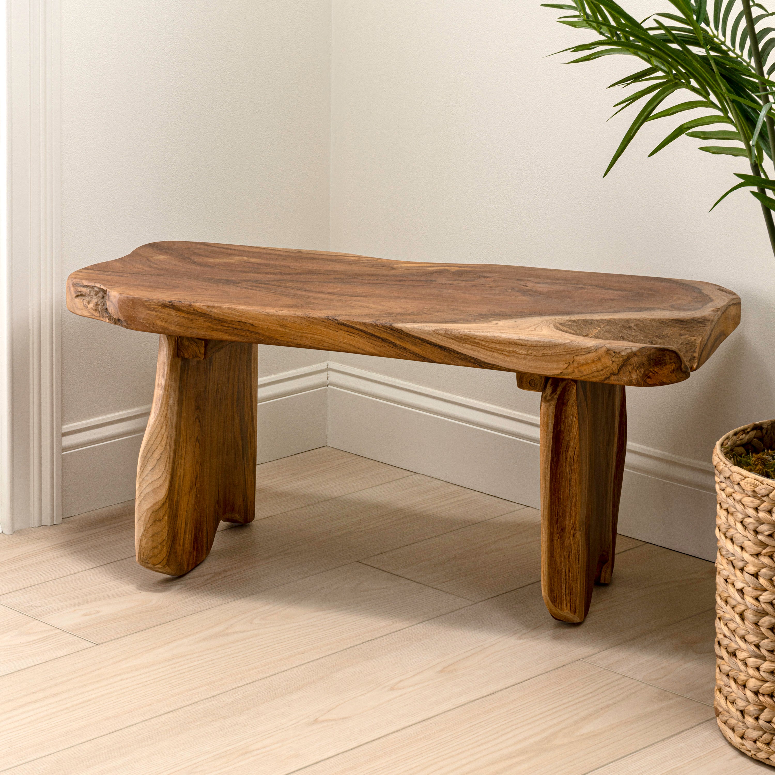 Stumpy Handcrafted Rustic Minimalist Live Edge Solid Teak Wood Entryway Bench