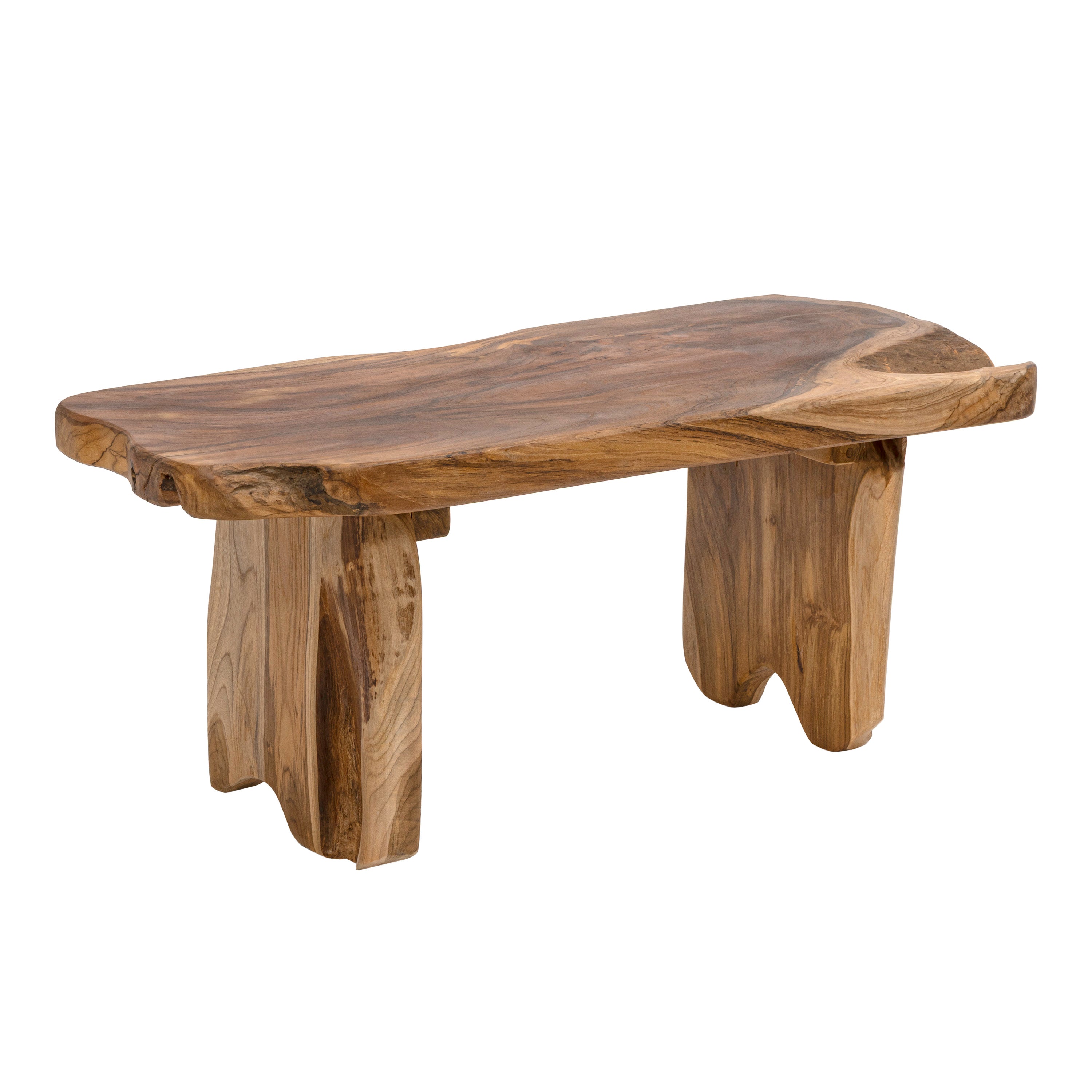 Stumpy Handcrafted Rustic Minimalist Live Edge Solid Teak Wood Entryway Bench