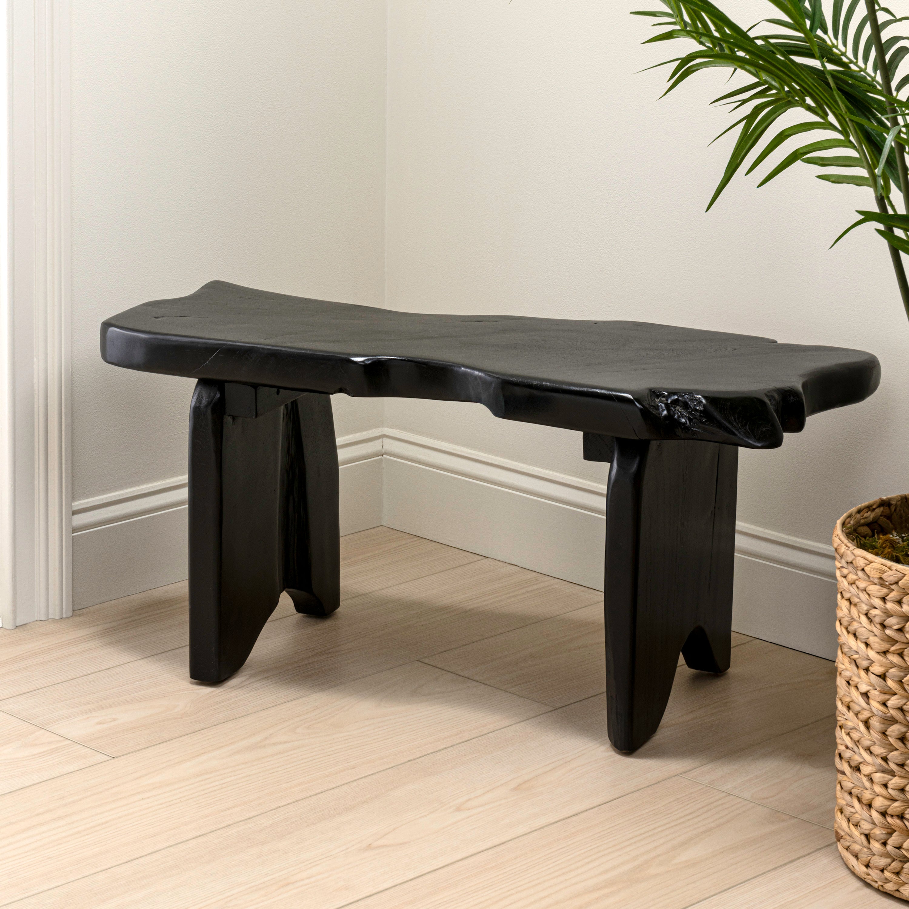 Stumpy Handcrafted Rustic Minimalist Live Edge Solid Teak Wood Entryway Bench