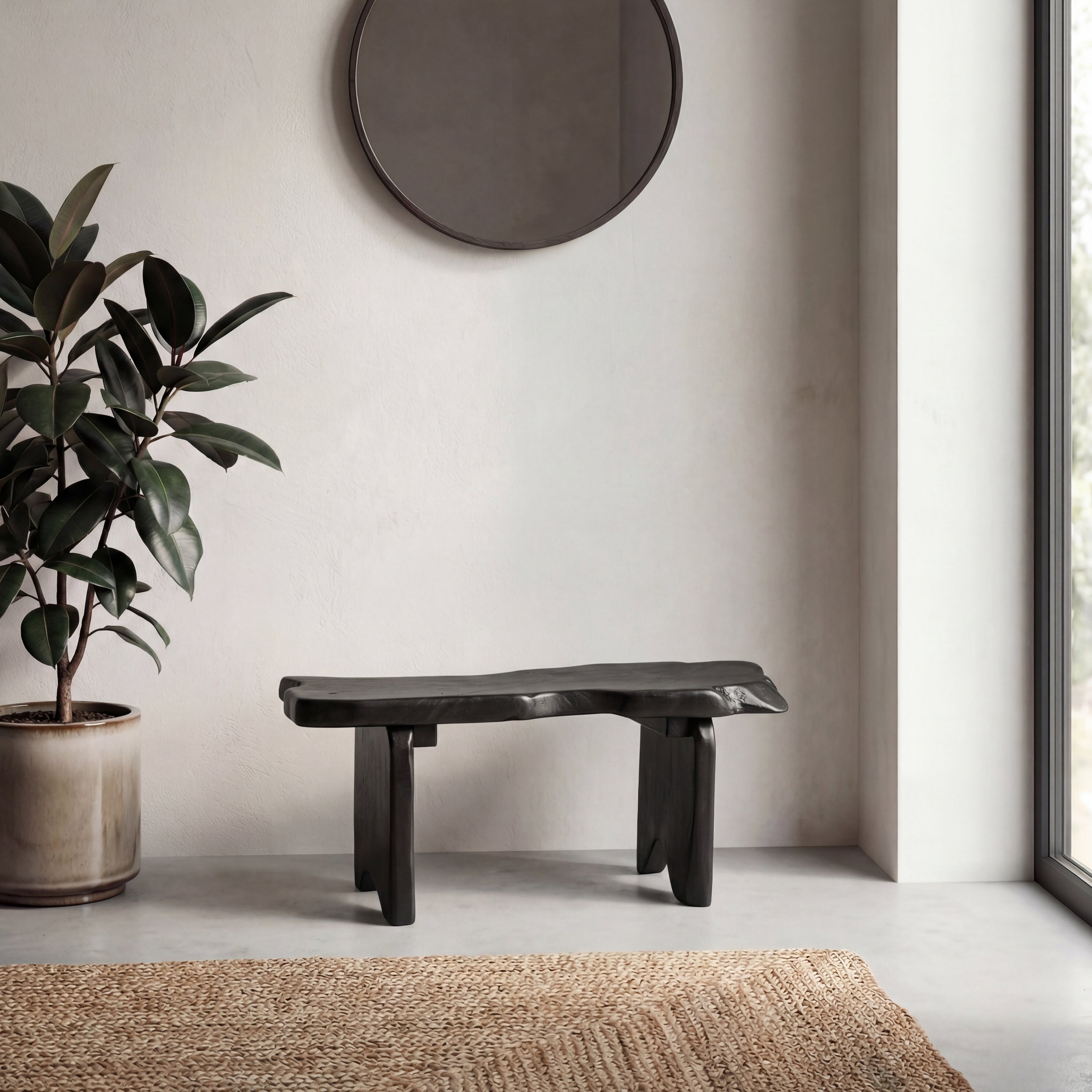 Stumpy Handcrafted Rustic Minimalist Live Edge Solid Teak Wood Entryway Bench