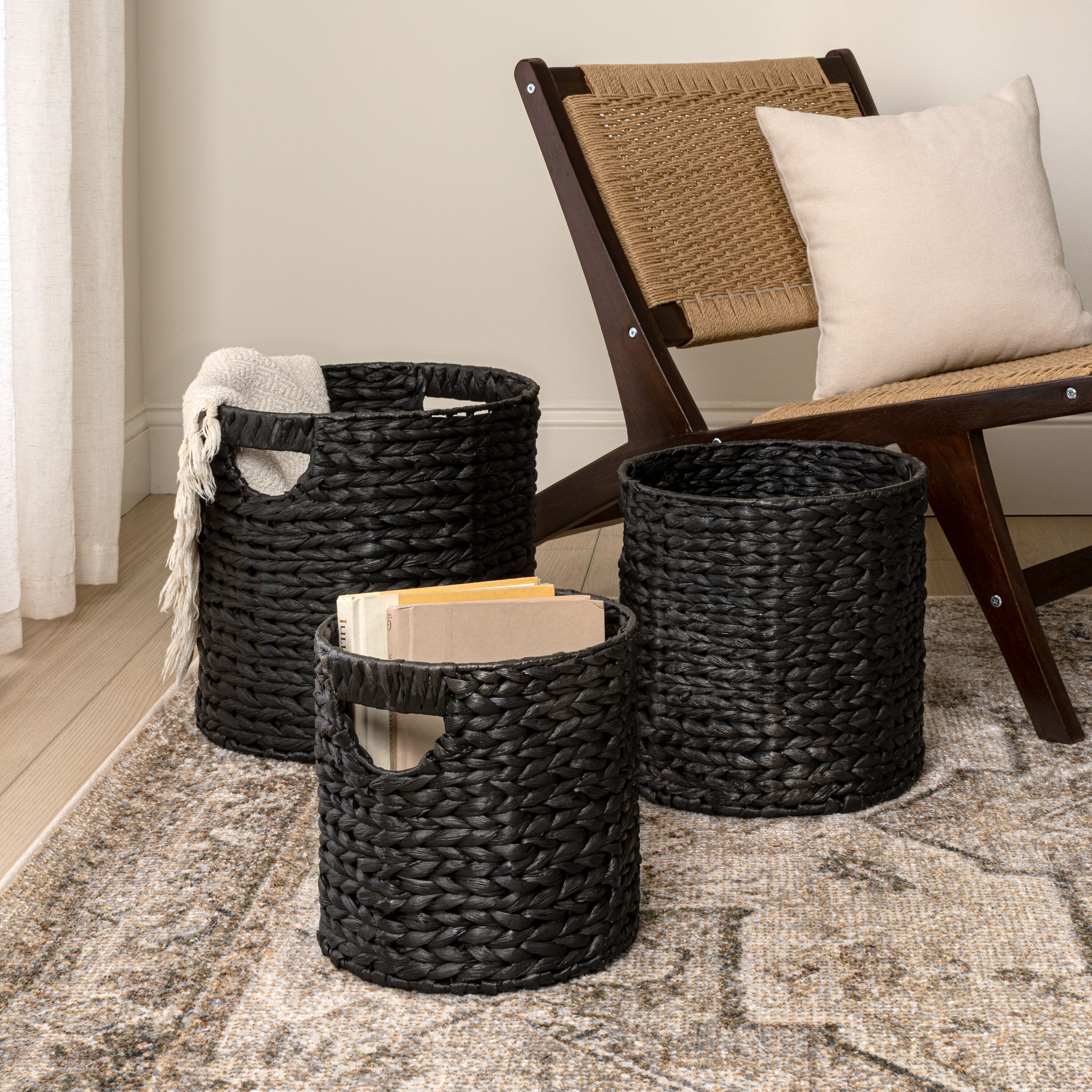Avery Bohemian Cottage Handwoven Cylinder Nesting Baskets with Handles
