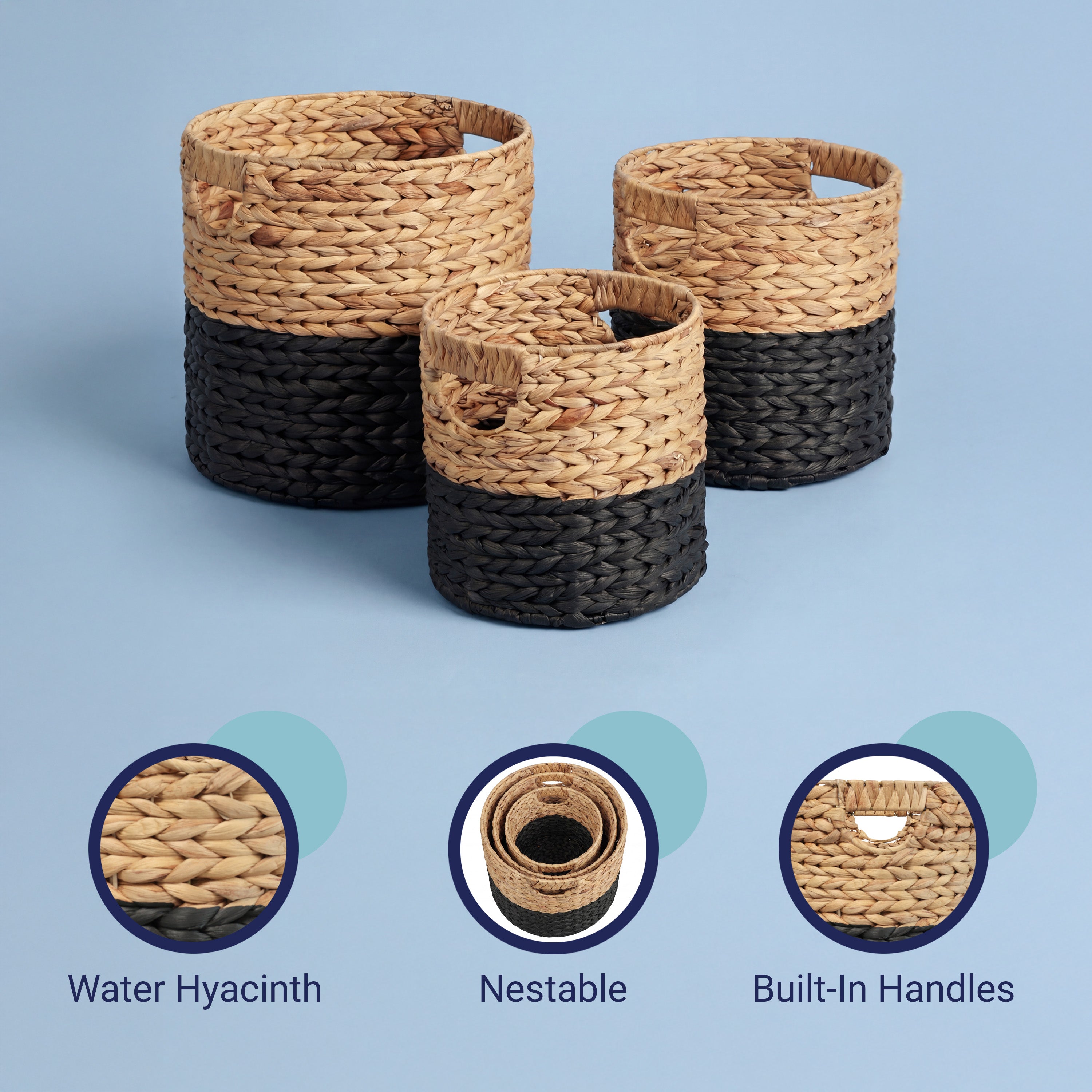 Avery Bohemian Cottage Handwoven Cylinder Nesting Baskets with Handles
