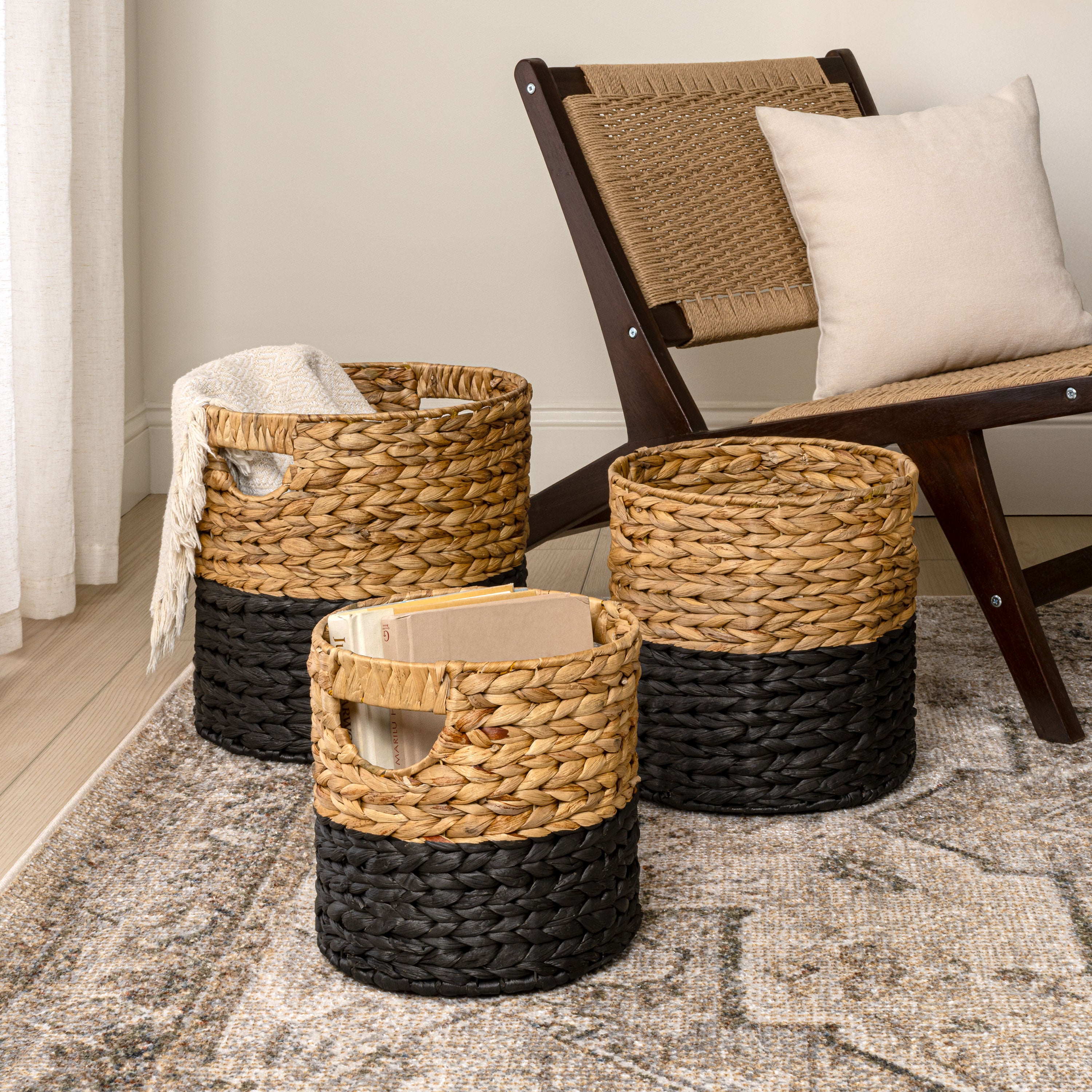 Avery Bohemian Cottage Handwoven Cylinder Nesting Baskets with Handles
