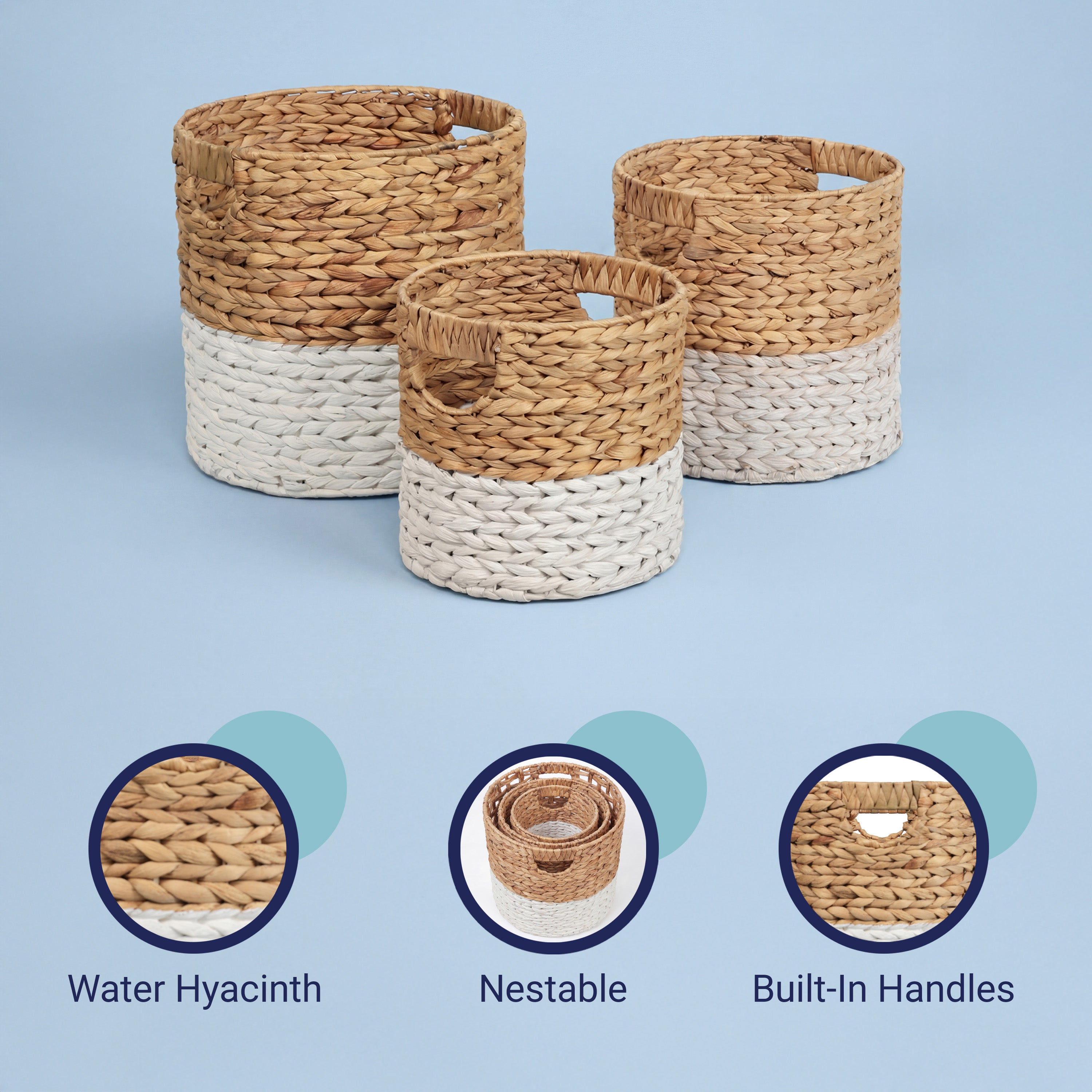 Avery Bohemian Cottage Handwoven Cylinder Nesting Baskets with Handles