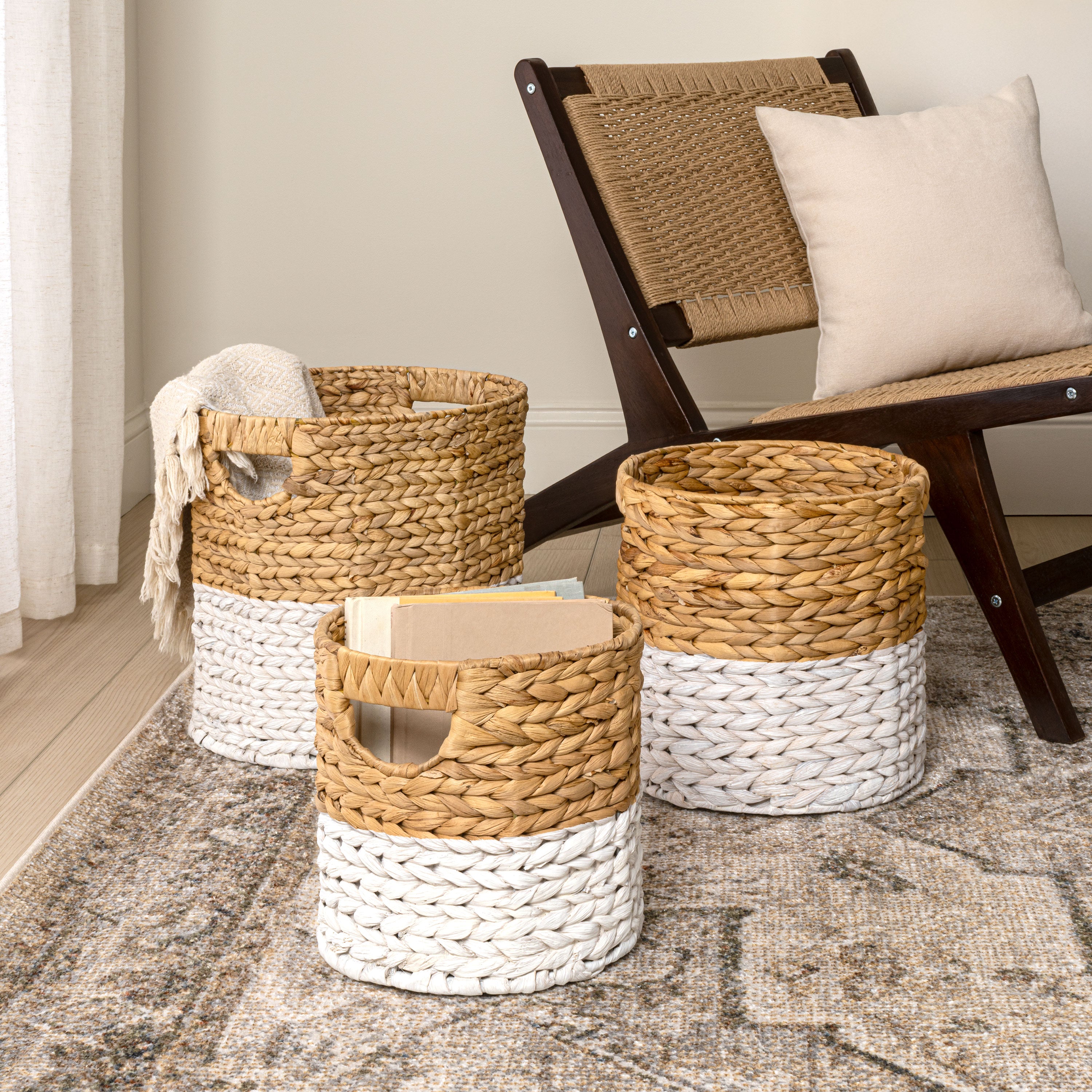 Avery Bohemian Cottage Handwoven Cylinder Nesting Baskets with Handles