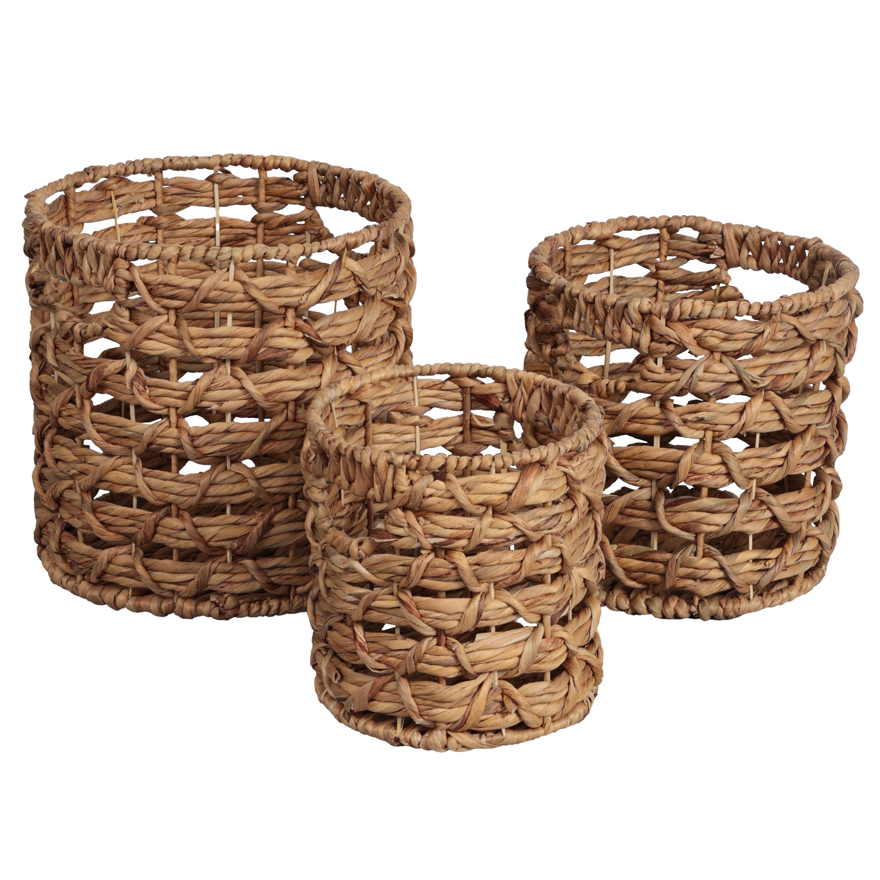 Lattice Bohemian Coastal Handwoven Rope Nesting Baskets with Handles