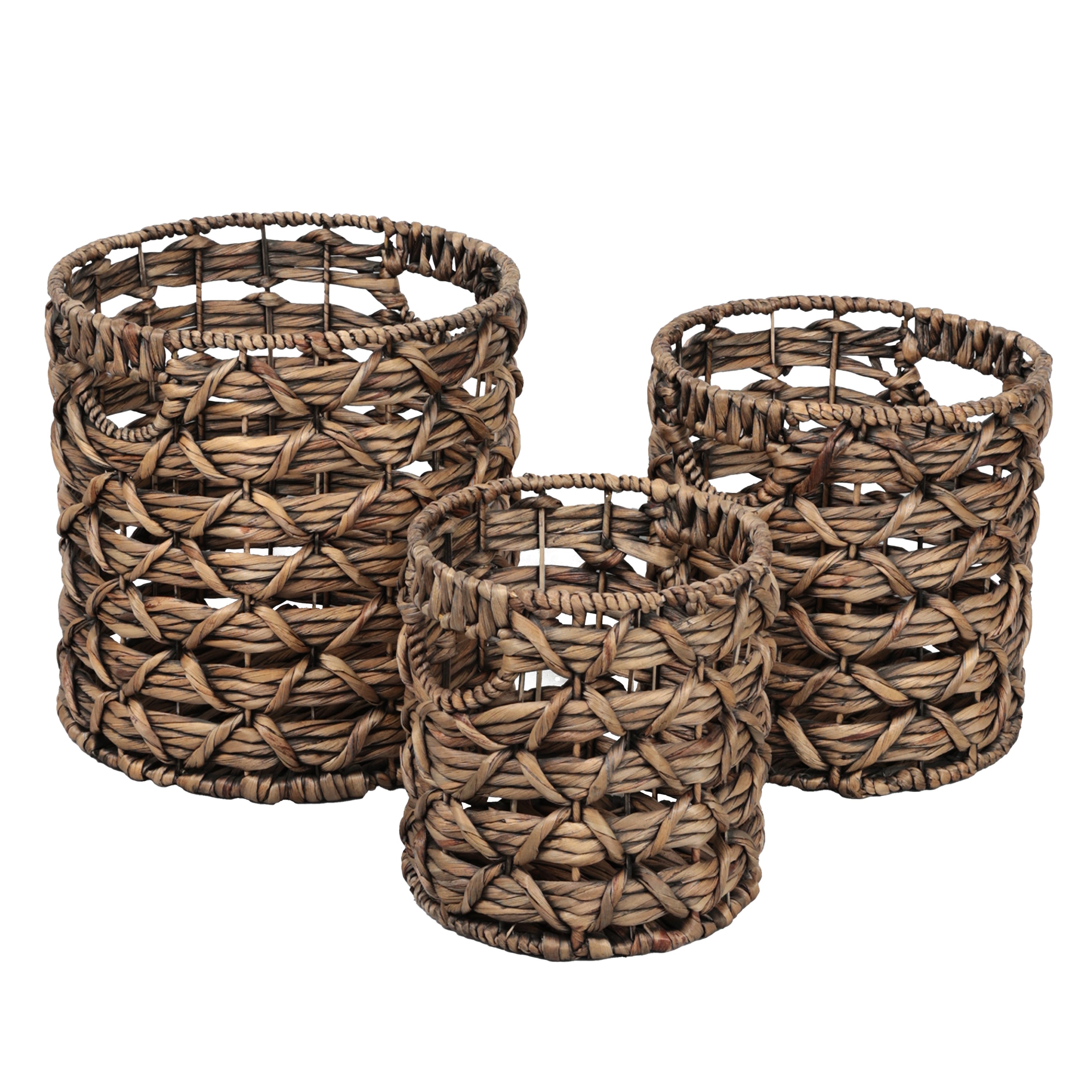 Lattice Bohemian Coastal Handwoven Rope Nesting Baskets with Handles