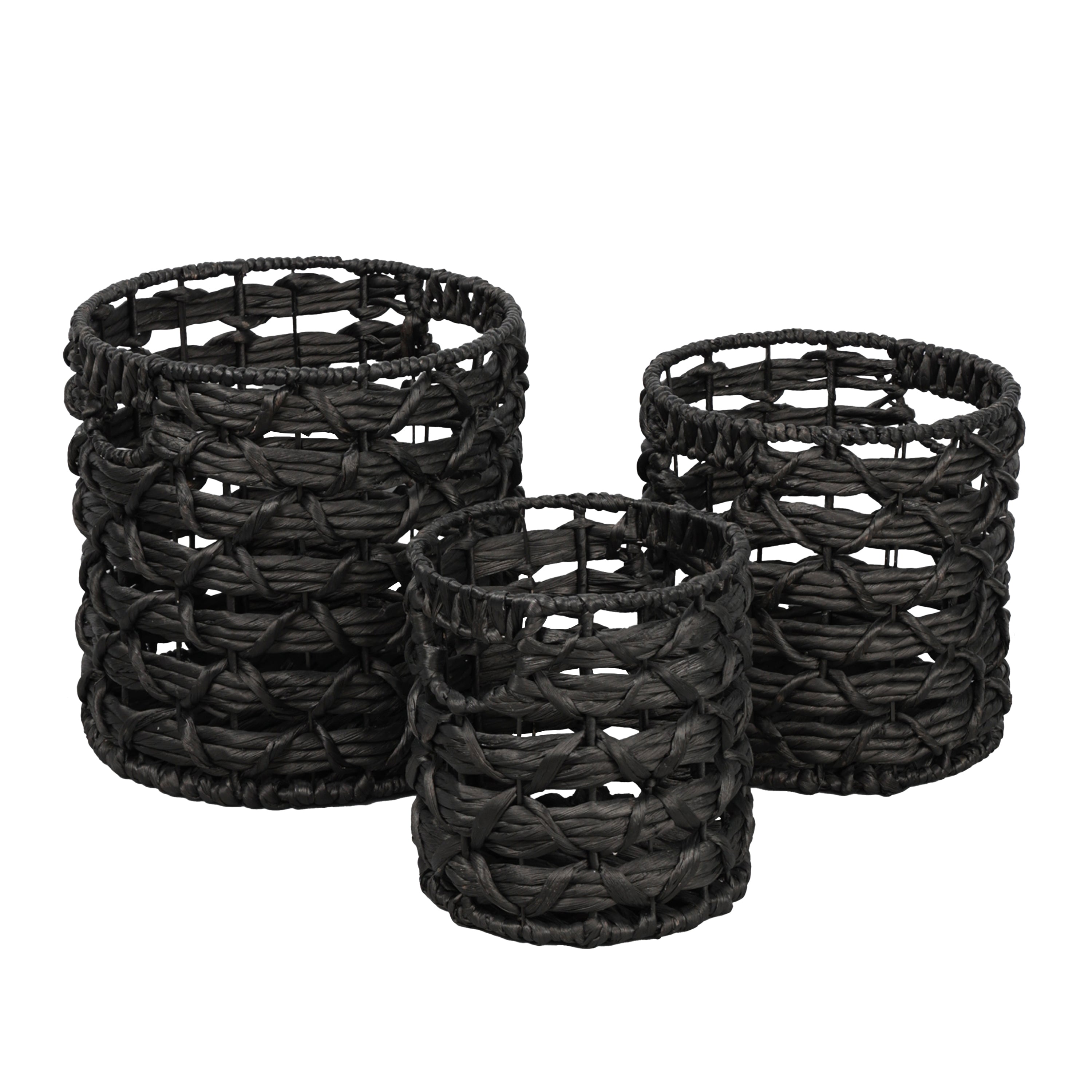 Lattice Bohemian Coastal Handwoven Rope Nesting Baskets with Handles