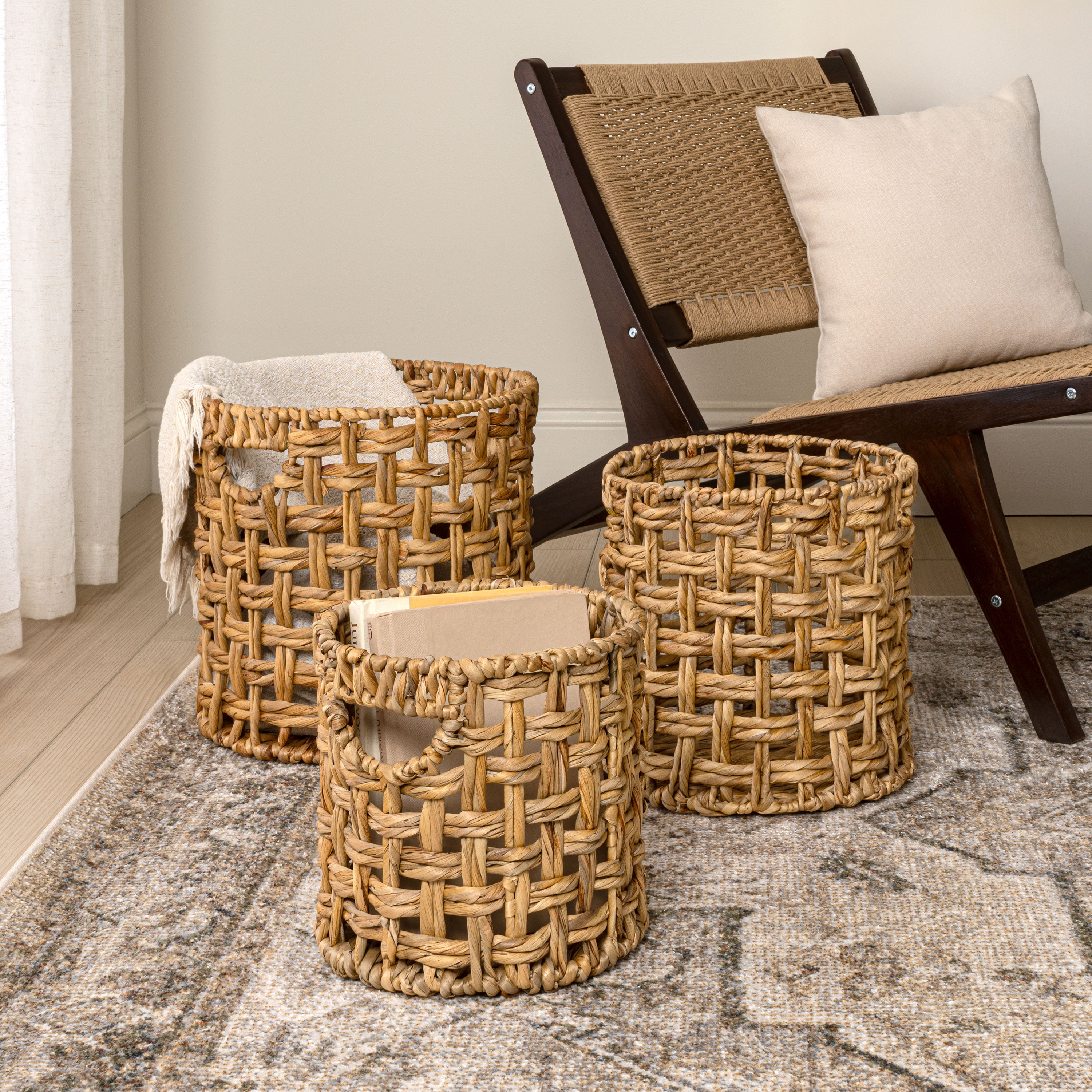 Lasuna Coastal Bohemian Handwoven Nesting Baskets with Handles