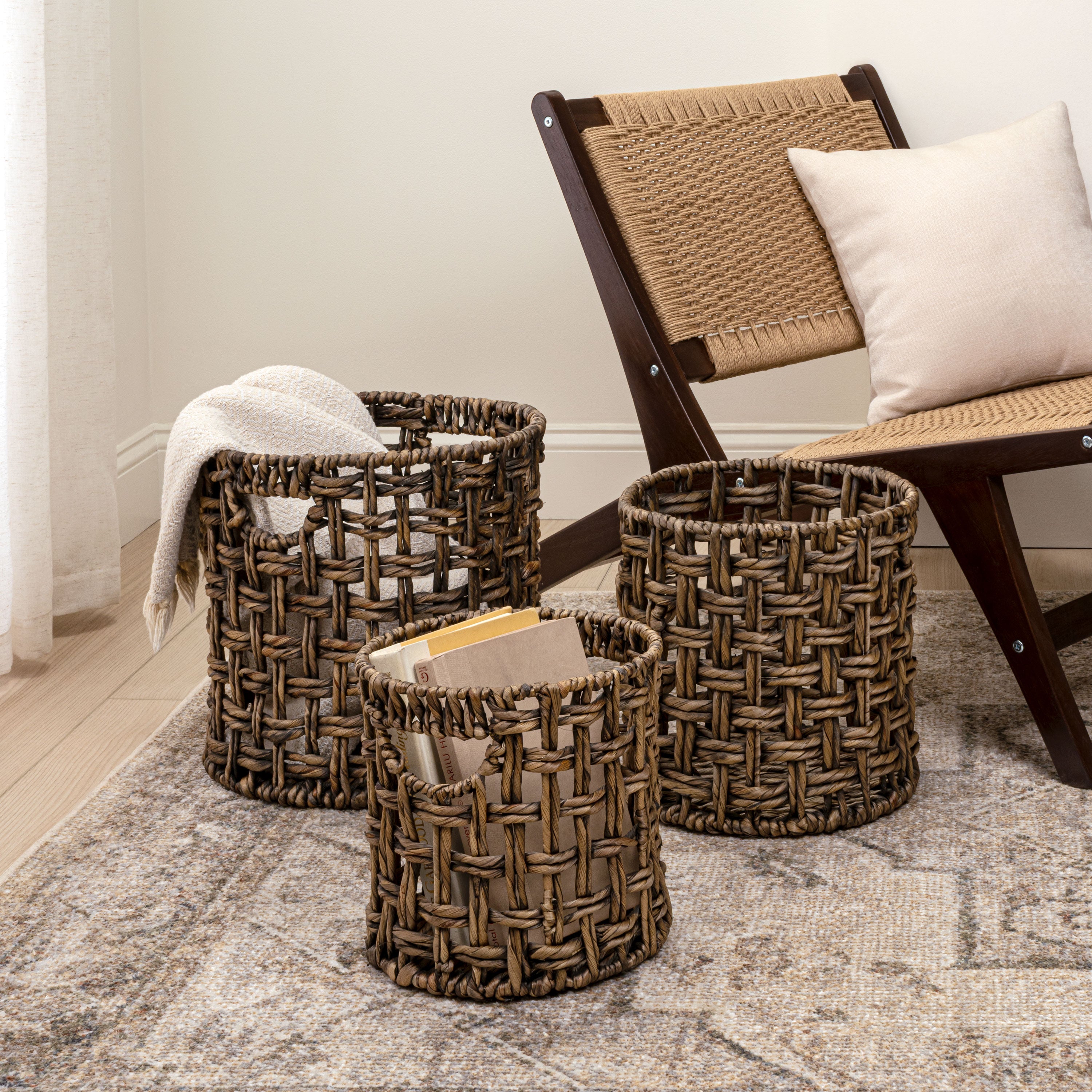 Lasuna Coastal Bohemian Handwoven Nesting Baskets with Handles