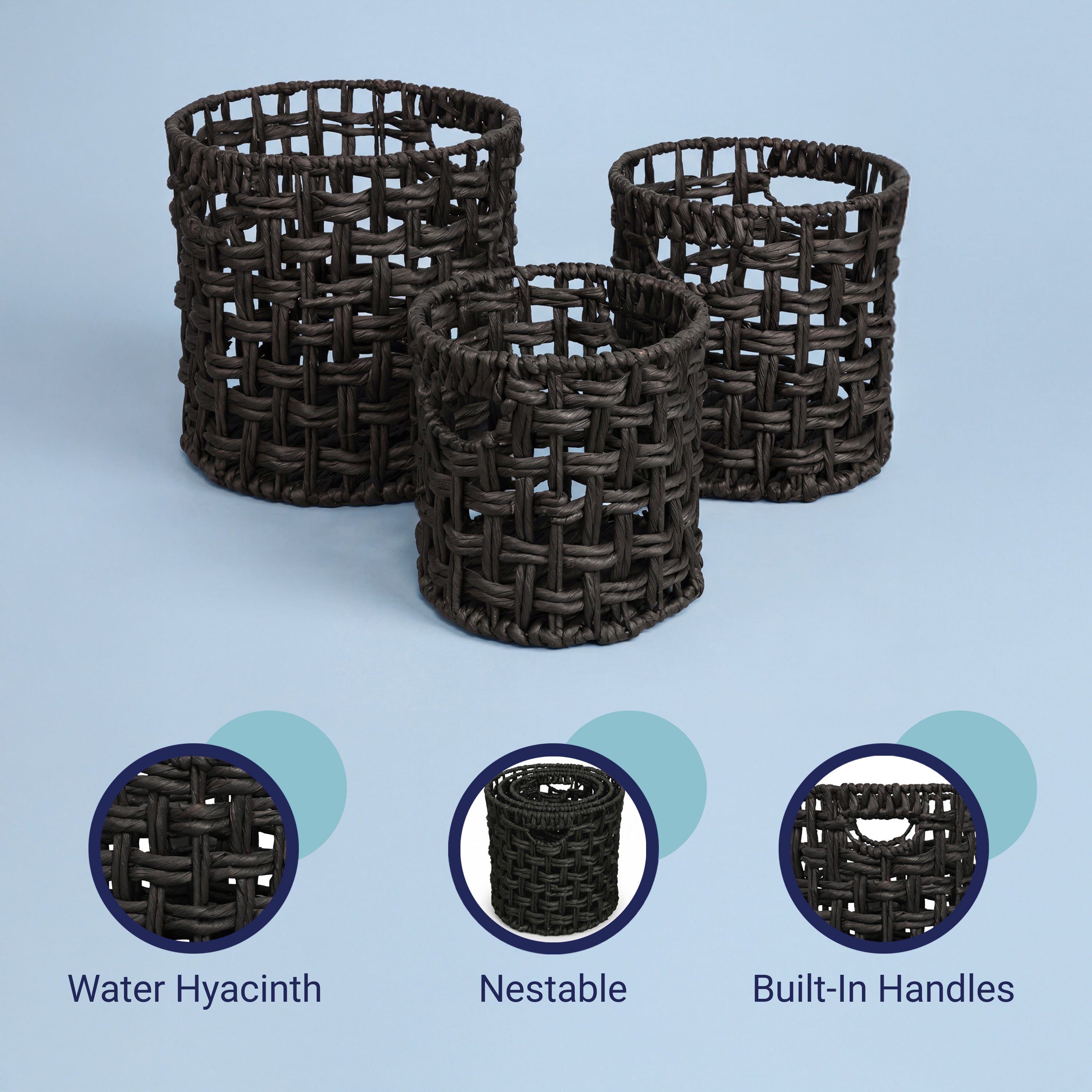 Lasuna Coastal Bohemian Handwoven Nesting Baskets with Handles