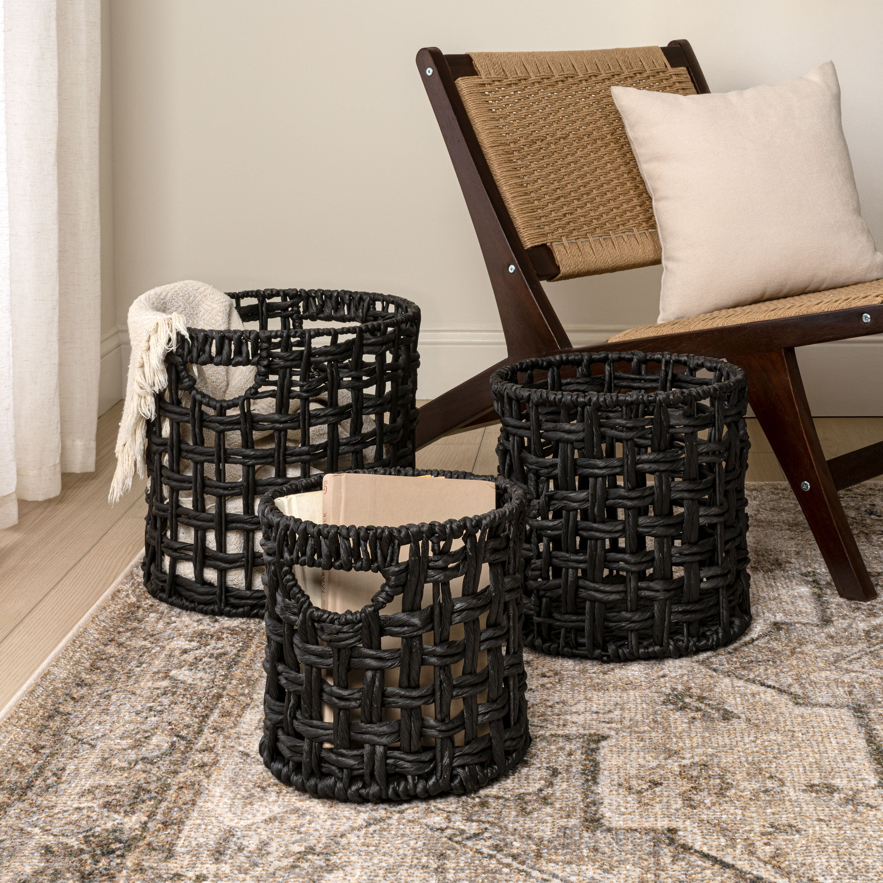 Lasuna Coastal Bohemian Handwoven Nesting Baskets with Handles