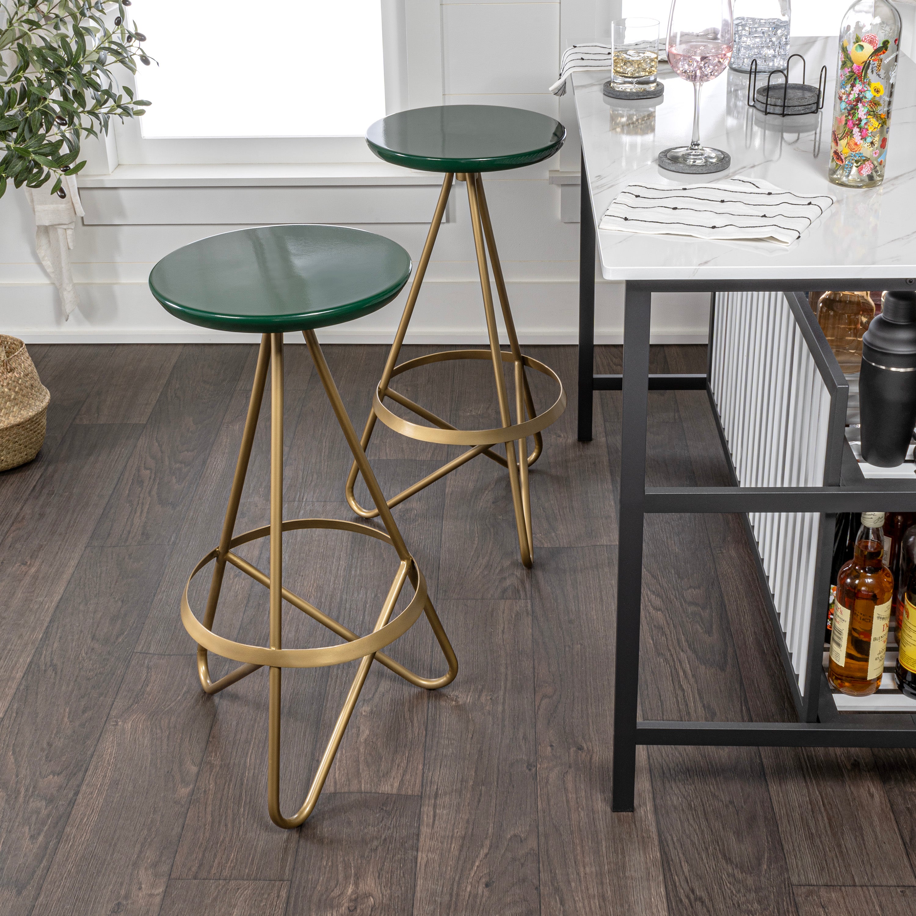 Spiroa Modern Industrial Metal Backless Circular Bar Stool
