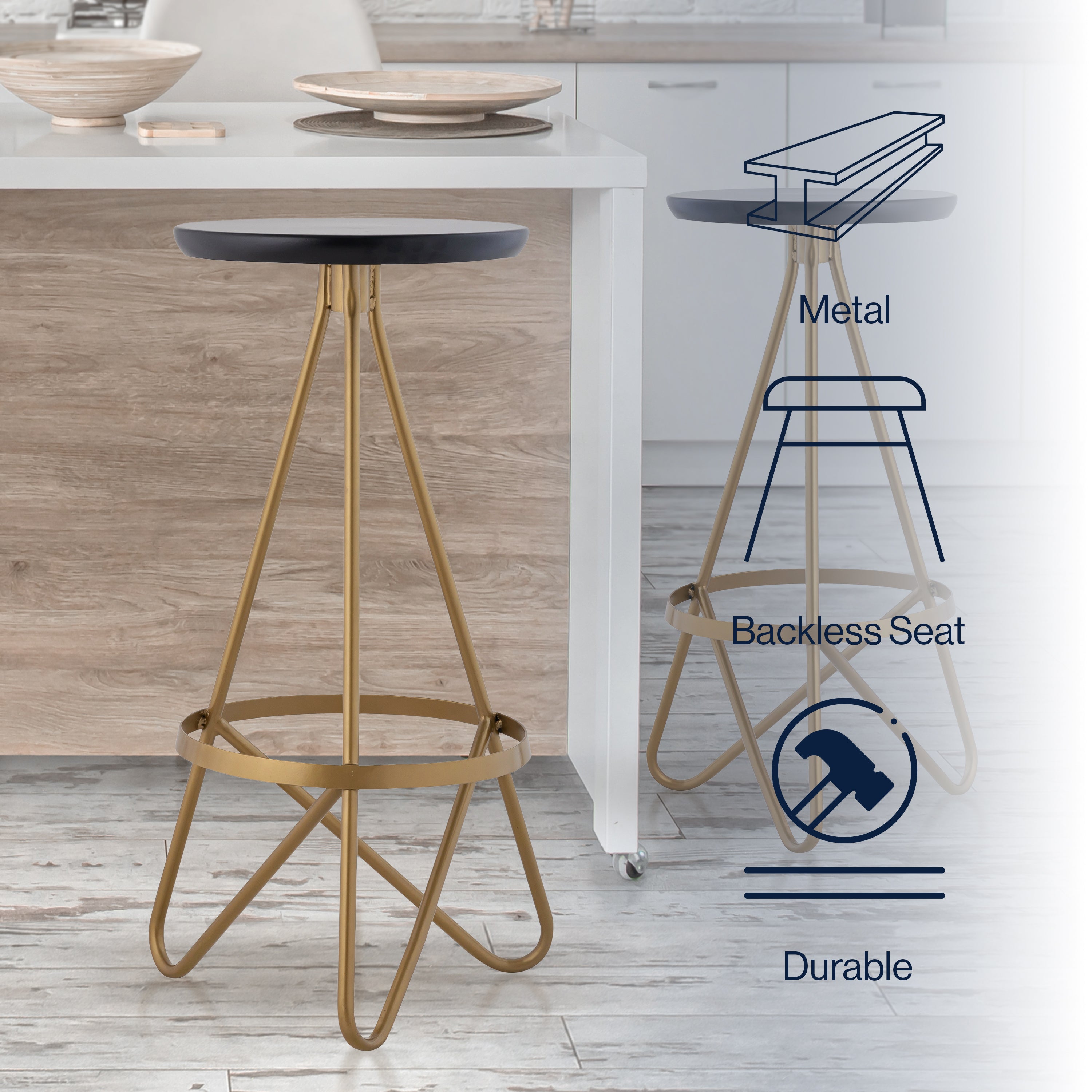 Spiroa Modern Industrial Metal Backless Circular Bar Stool