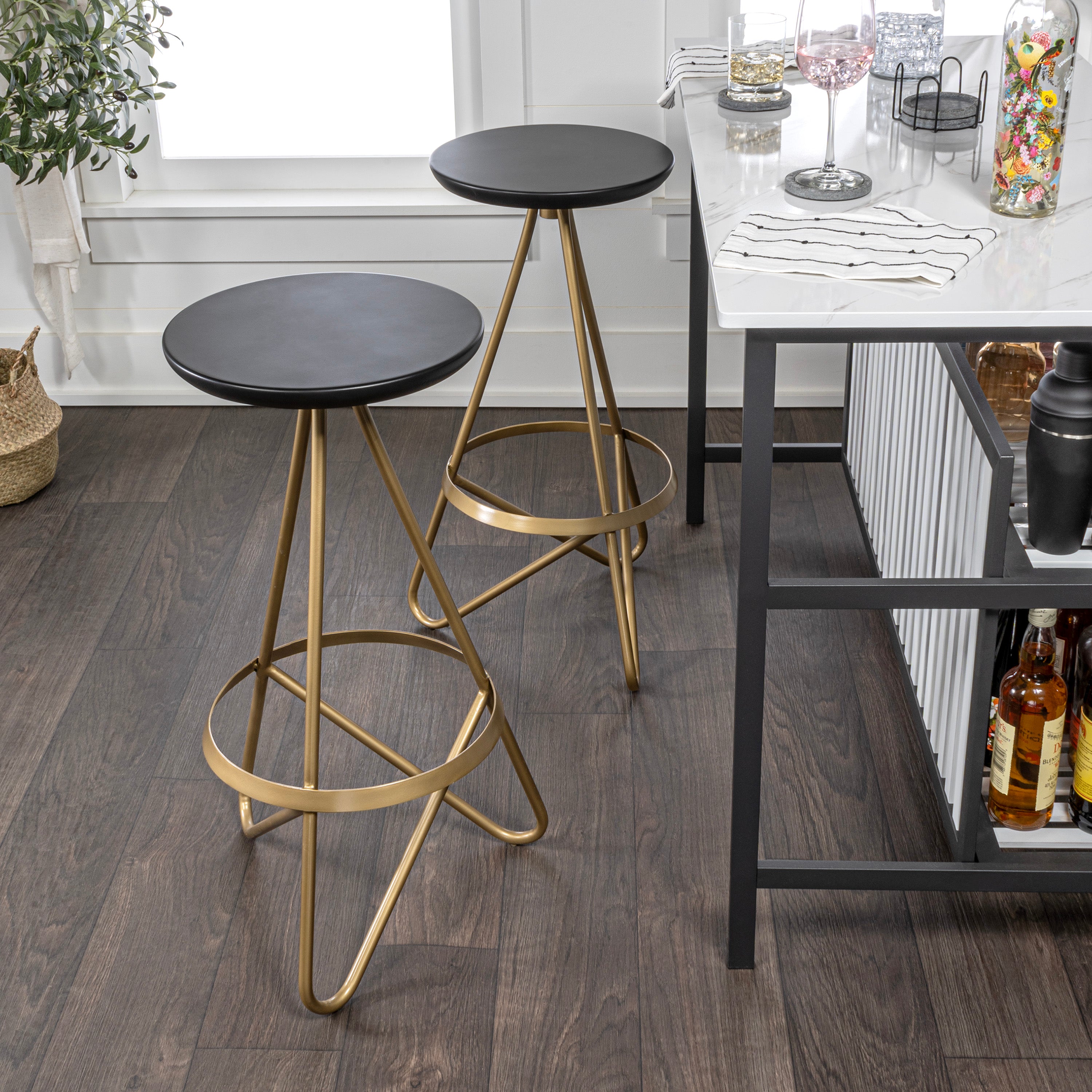 Spiroa Modern Industrial Metal Backless Circular Bar Stool
