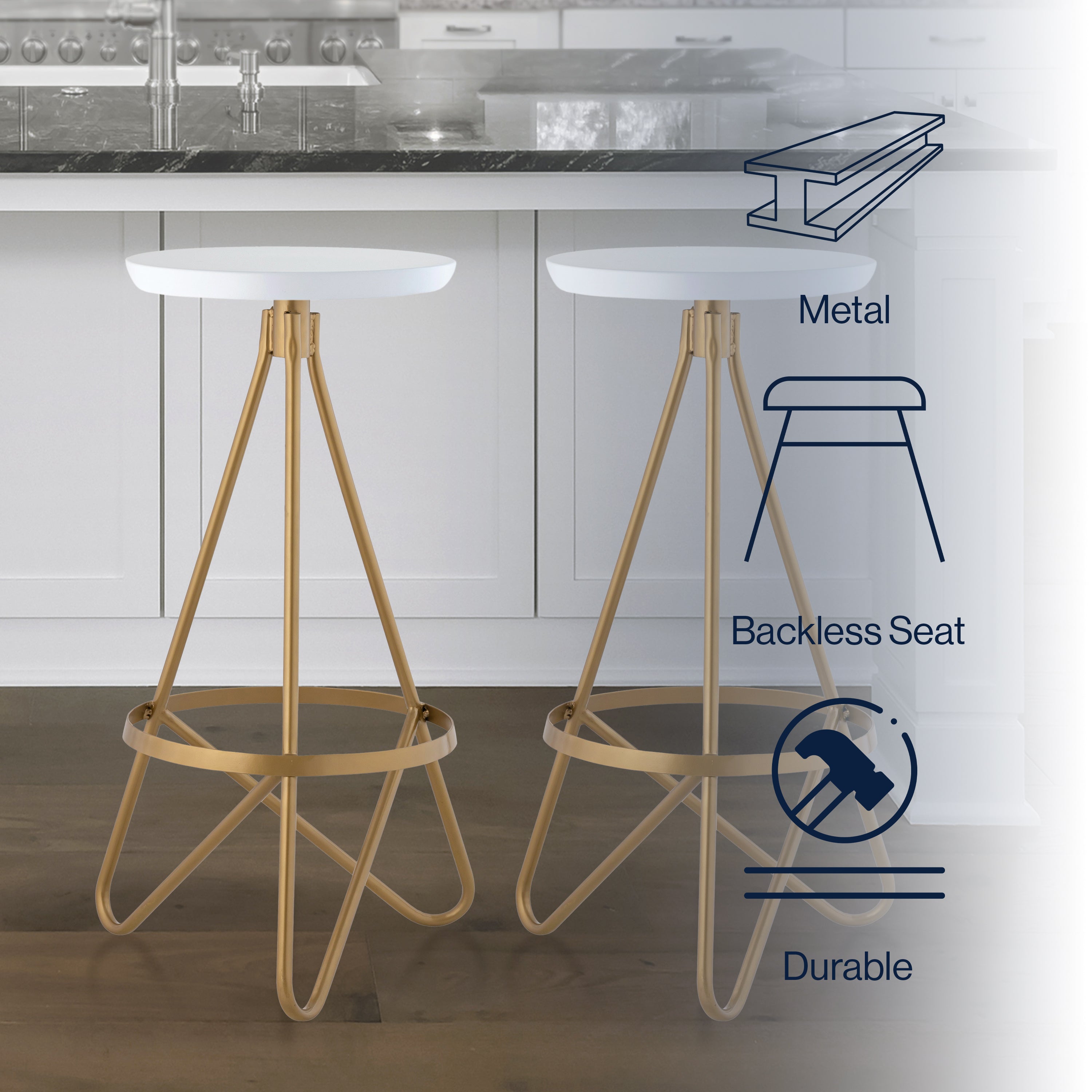 Spiroa Modern Industrial Metal Backless Circular Bar Stool