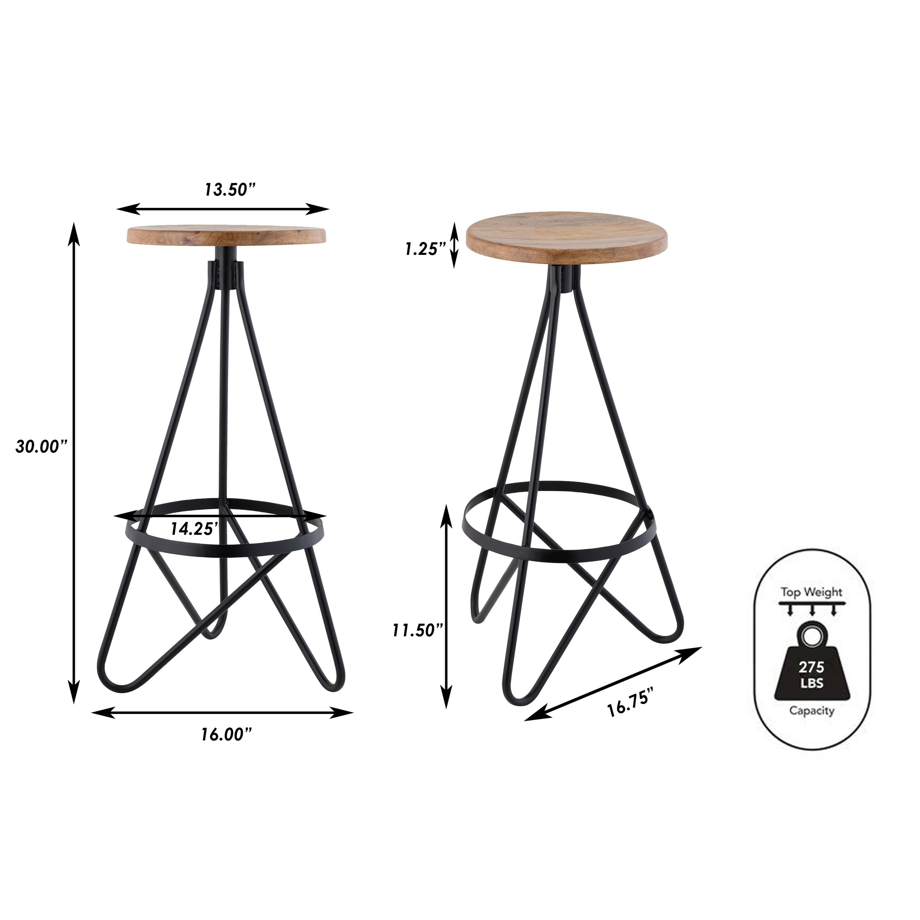 Spiroa Modern Industrial Metal/Wood Backless Circular Bar Stool