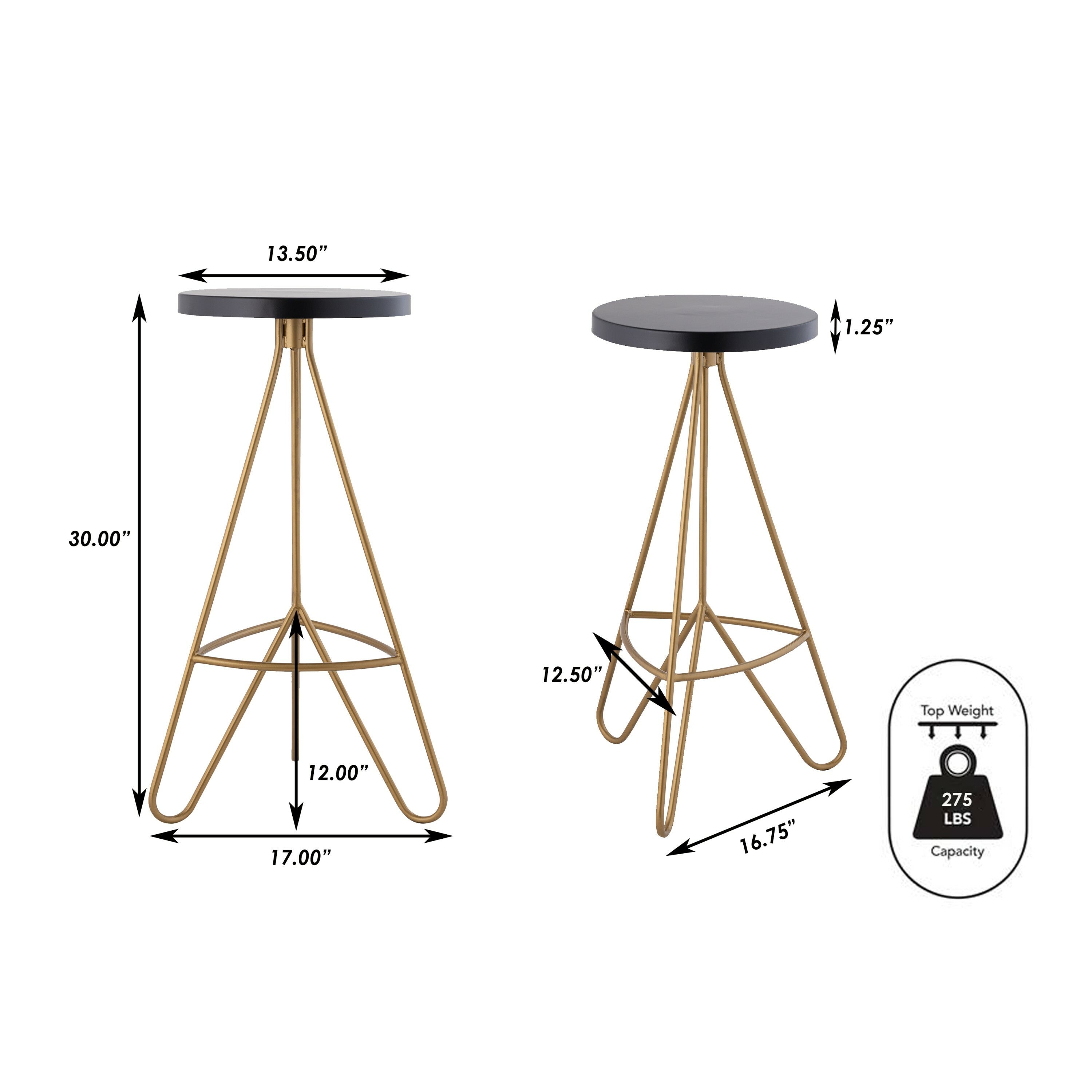Trinity Modern Industiral Iron Tripod Backless Bar Stool