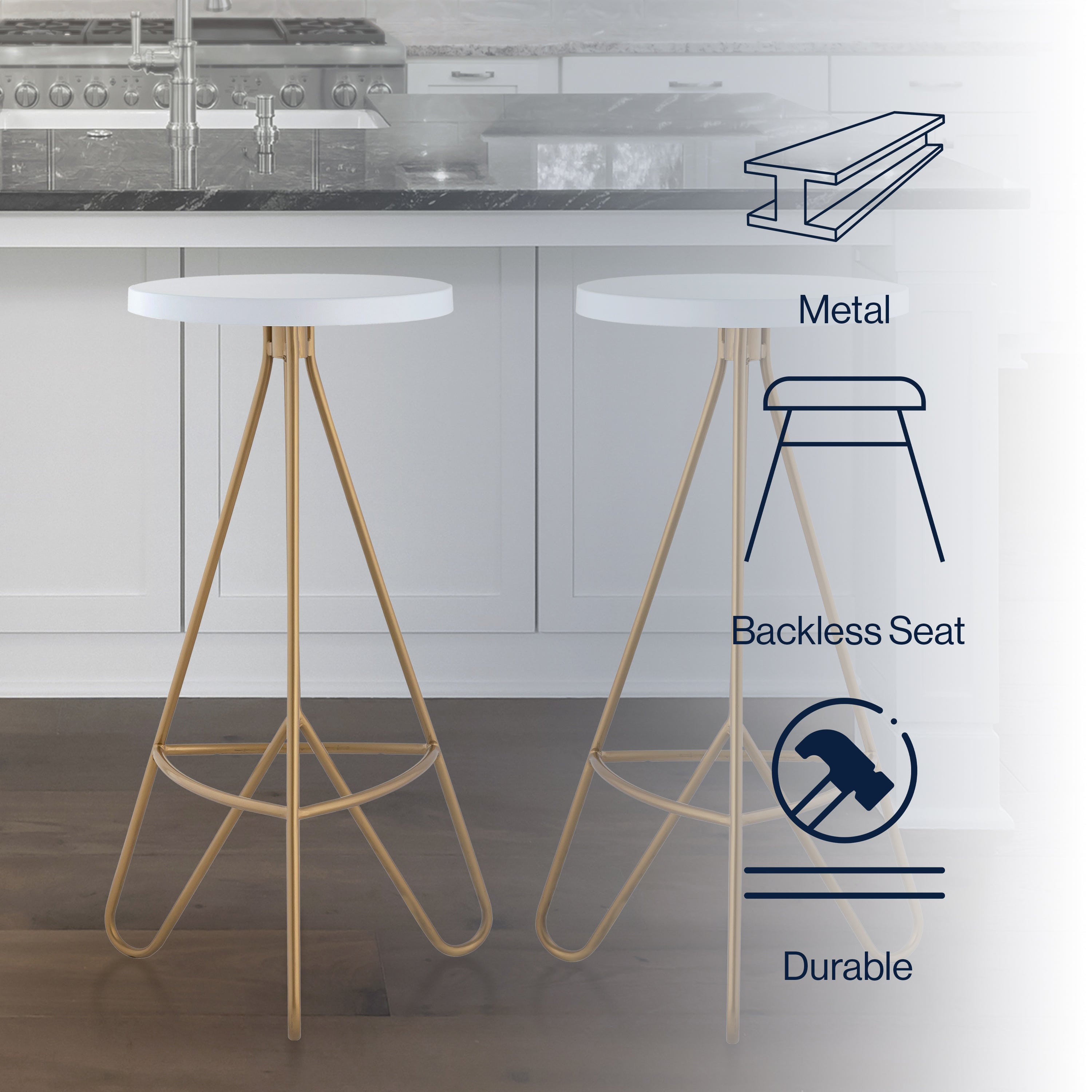 Trinity Modern Industiral Iron Tripod Backless Bar Stool