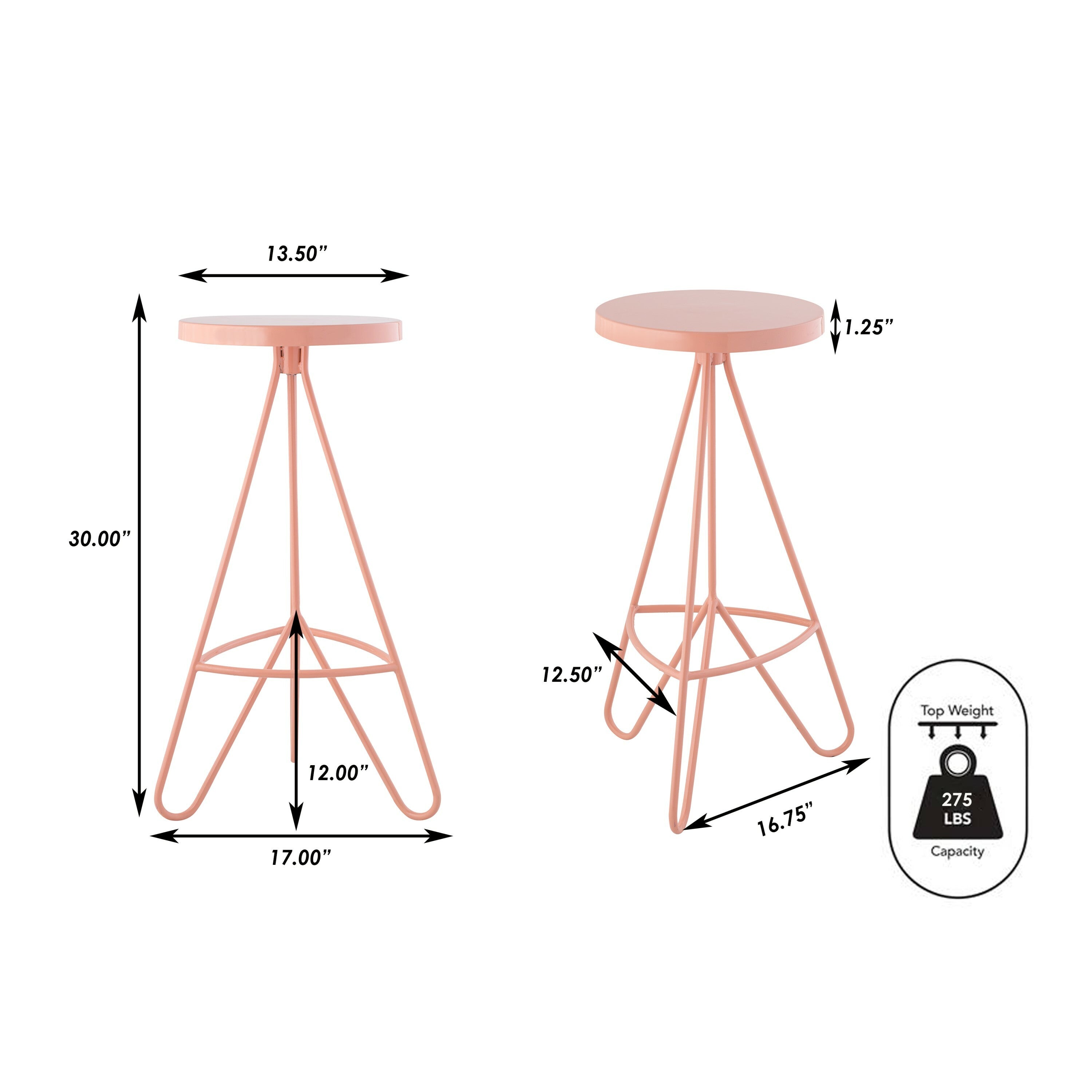 Trinity Modern Industiral Iron Tripod Backless Bar Stool