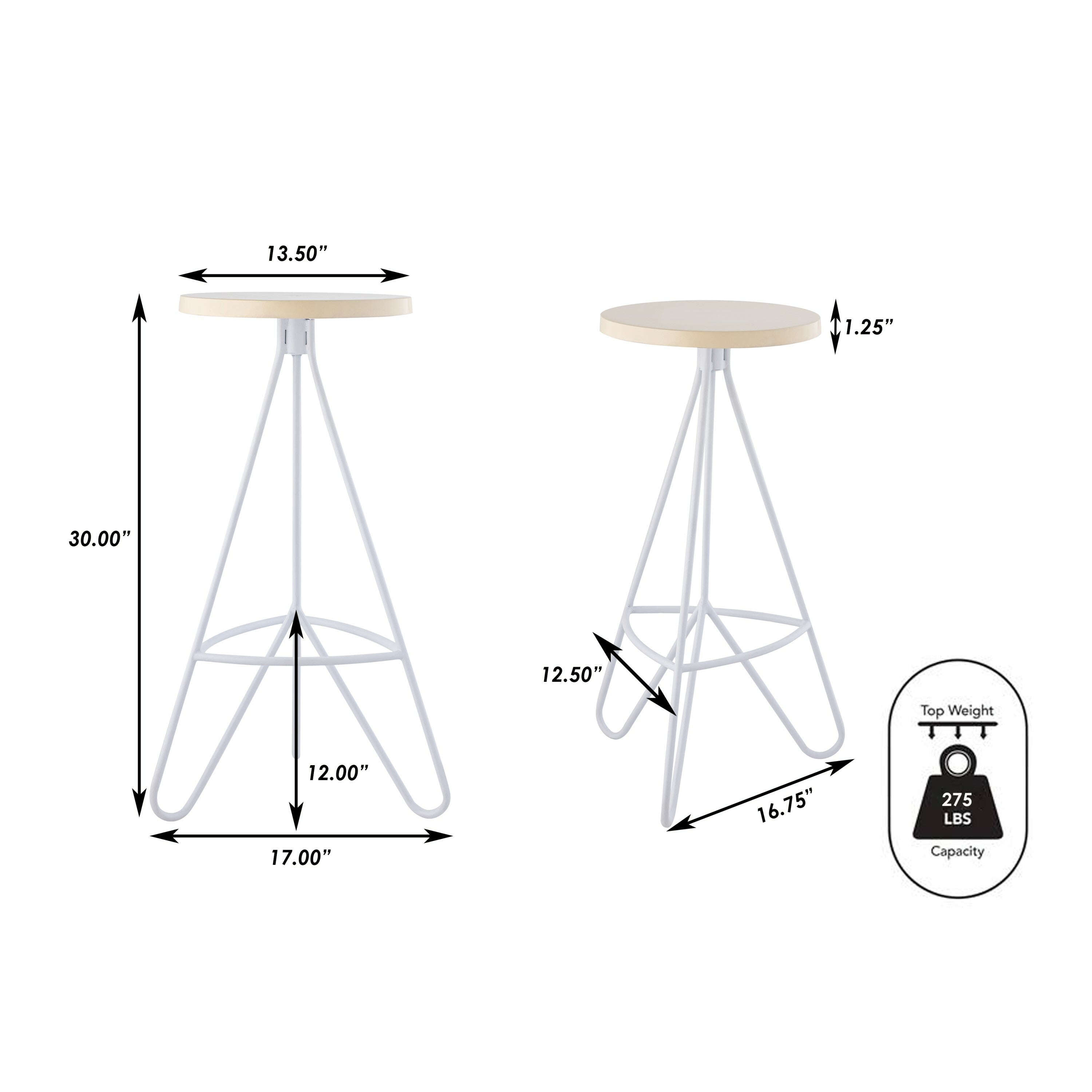 Trinity Modern Industiral Iron Tripod Backless Bar Stool