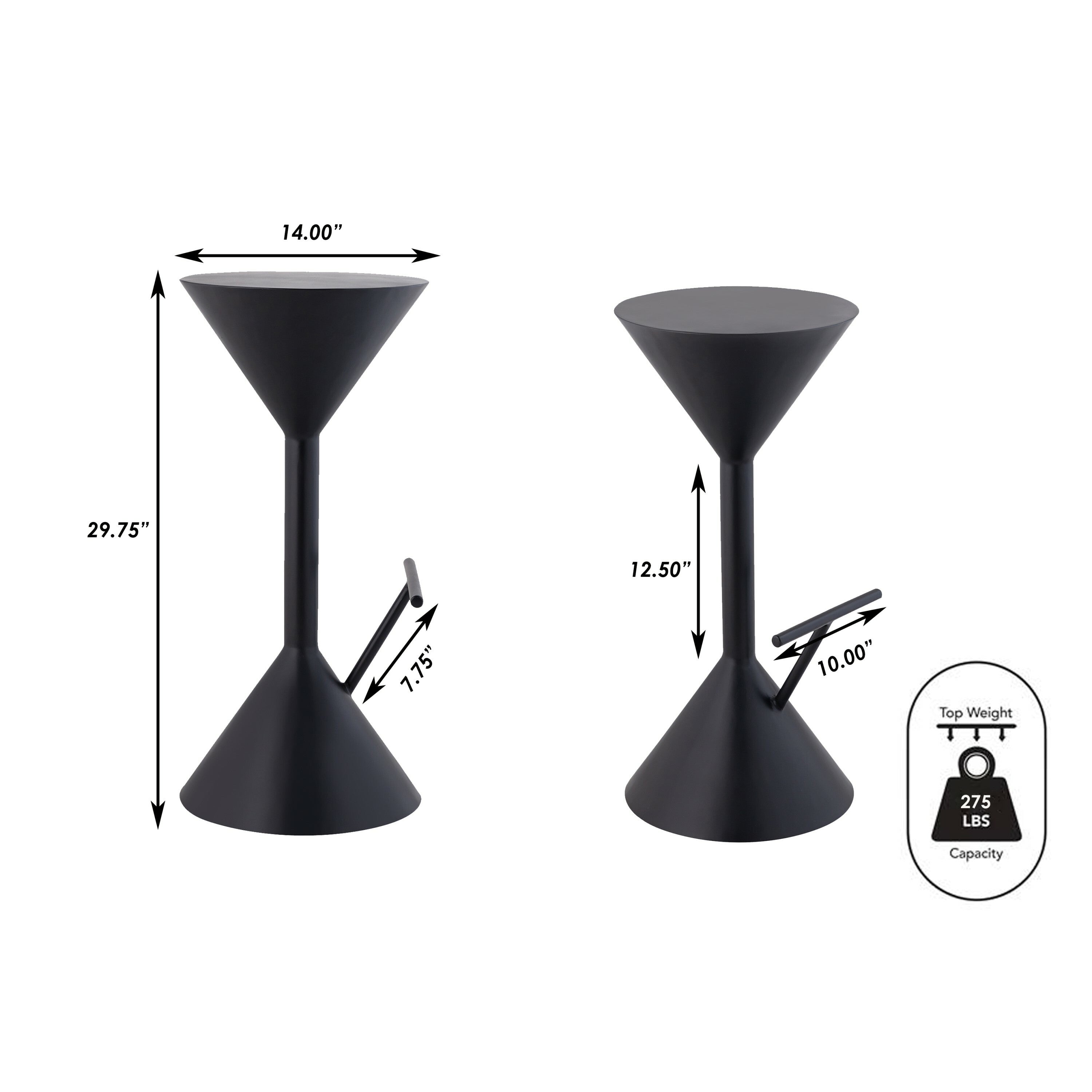 Chronos Modern Industrial Iron Hourglass Backless Bar Stool with Foot Rest